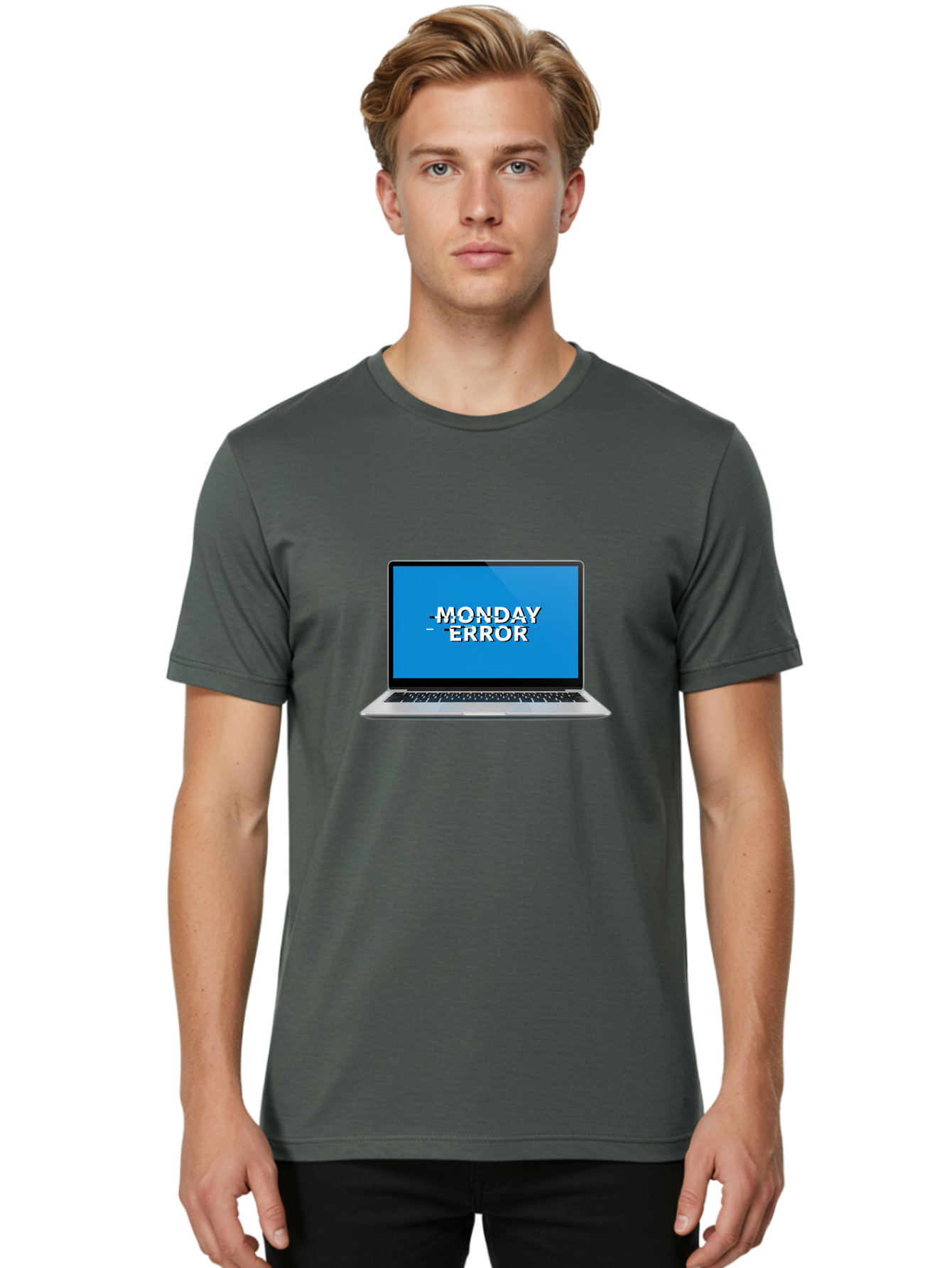 Monday-Error-3 Men'S Graphic Tee, 100% Cotton, Comfortable Casual Summer Wear, Machine Washable, Laptop Screen, Error Message, Monday Blues, Glitchy Display, Crossed Out Text, Tech Issue, System Failure, Computer Problem Bae522