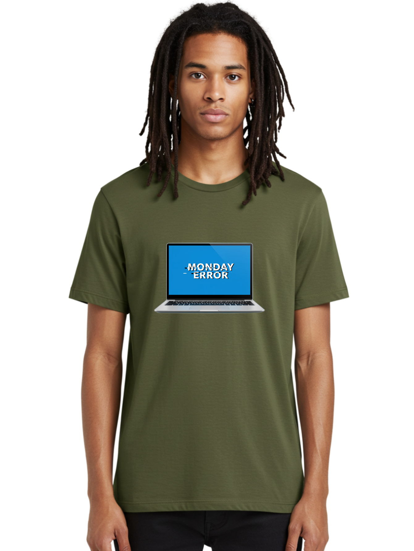 Monday-Error-3 Men'S Graphic Tee, 100% Cotton, Comfortable Casual Summer Wear, Machine Washable, Laptop Screen, Error Message, Monday Blues, Glitchy Display, Crossed Out Text, Tech Issue, System Failure, Computer Problem Bae522