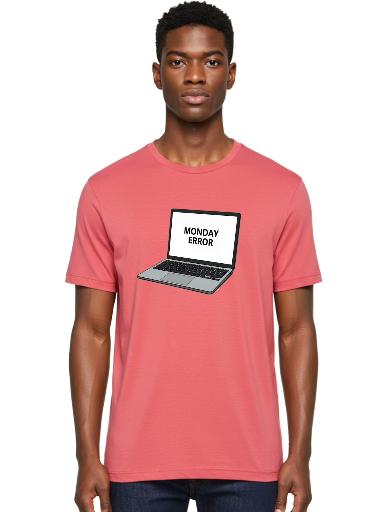Monday-Error-4 Men'S Graphic Tee, 100% Cotton, Comfortable Casual Summer Wear, Machine Washable, Laptop Computer, Error Message, Monday Blues, Computer Screen, Keyboard, Work Technology, Monday Motivation, Productivity Issue Bae523