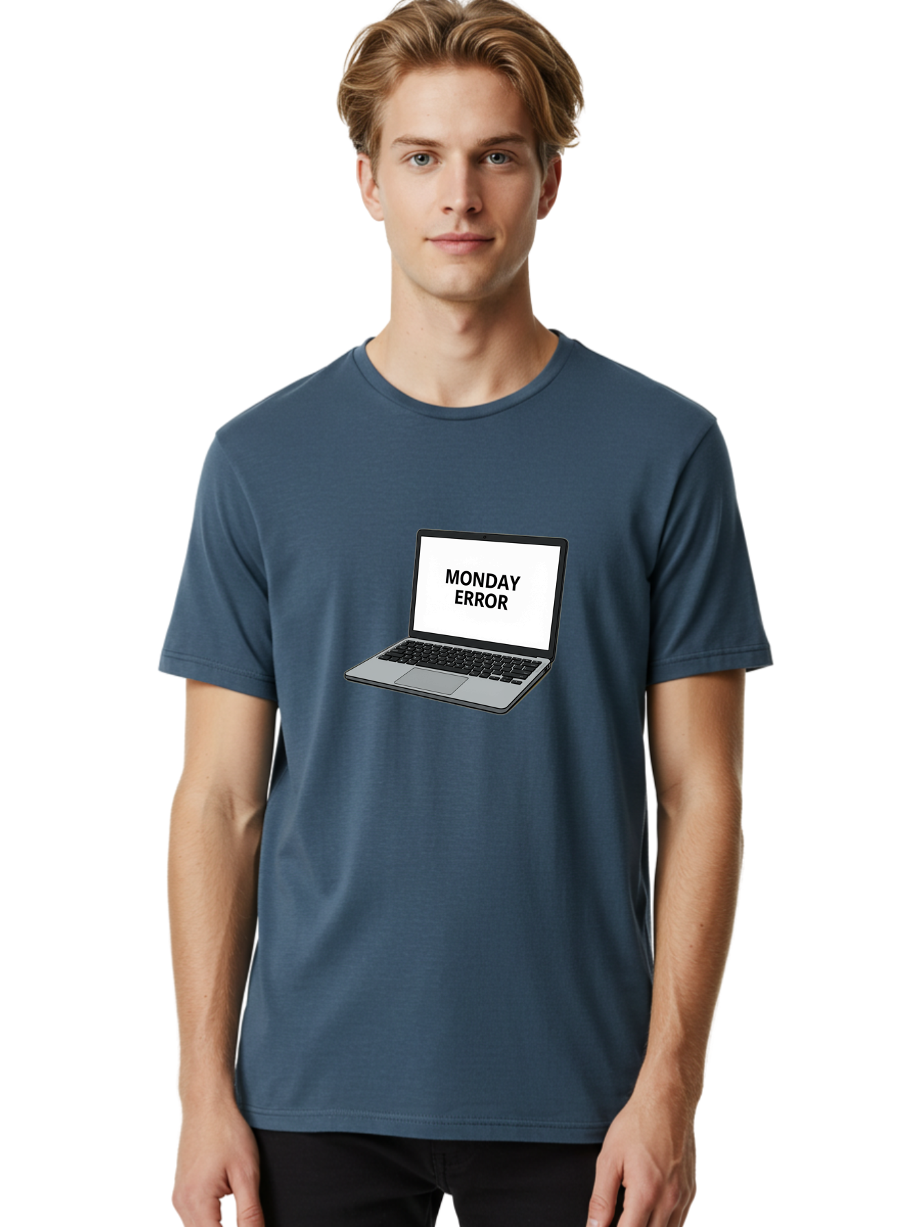 Monday-Error-4 Men'S Graphic Tee, 100% Cotton, Comfortable Casual Summer Wear, Machine Washable, Laptop Computer, Error Message, Monday Blues, Computer Screen, Keyboard, Work Technology, Monday Motivation, Productivity Issue Bae523