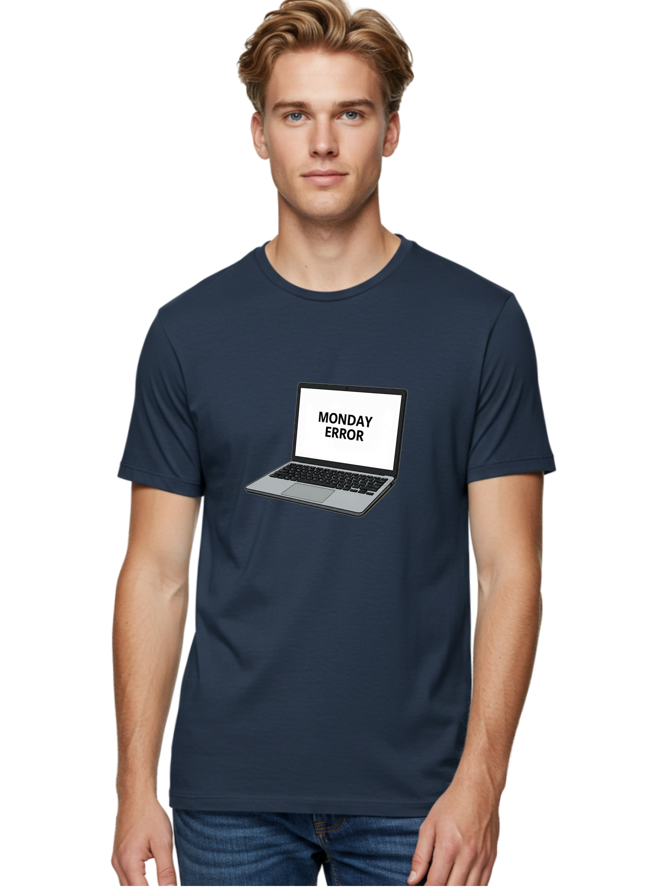 Monday-Error-4 Men'S Graphic Tee, 100% Cotton, Comfortable Casual Summer Wear, Machine Washable, Laptop Computer, Error Message, Monday Blues, Computer Screen, Keyboard, Work Technology, Monday Motivation, Productivity Issue Bae523