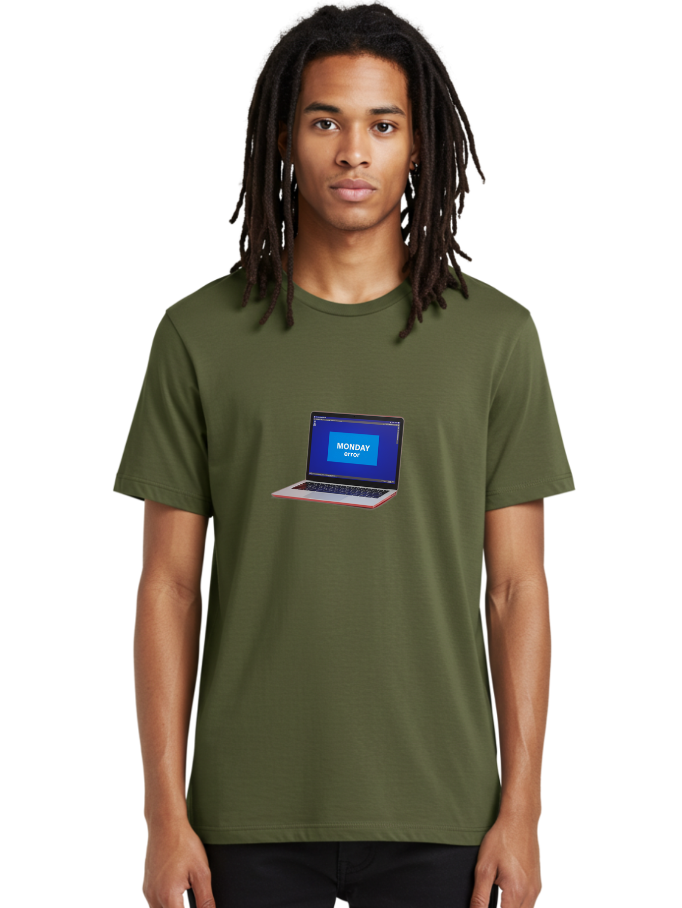 Monday-Error-5 Men'S Graphic Tee, 100% Cotton, Comfortable Casual Summer Wear, Machine Washable, Laptop Screen With Error Message, Monday Blues, Tech Glitch, Modern Laptop, Blue Screen, Modern Technology, Digital Error, Tech Issue, Bae524