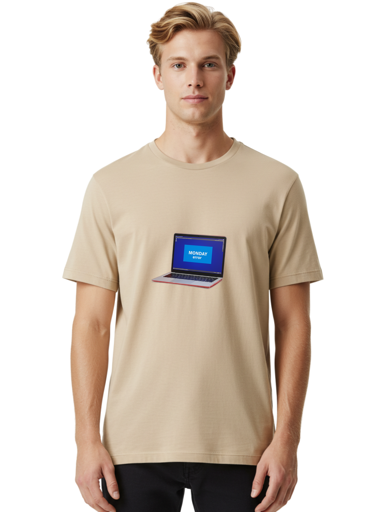 Monday-Error-5 Men'S Graphic Tee, 100% Cotton, Comfortable Casual Summer Wear, Machine Washable, Laptop Screen With Error Message, Monday Blues, Tech Glitch, Modern Laptop, Blue Screen, Modern Technology, Digital Error, Tech Issue, Bae524