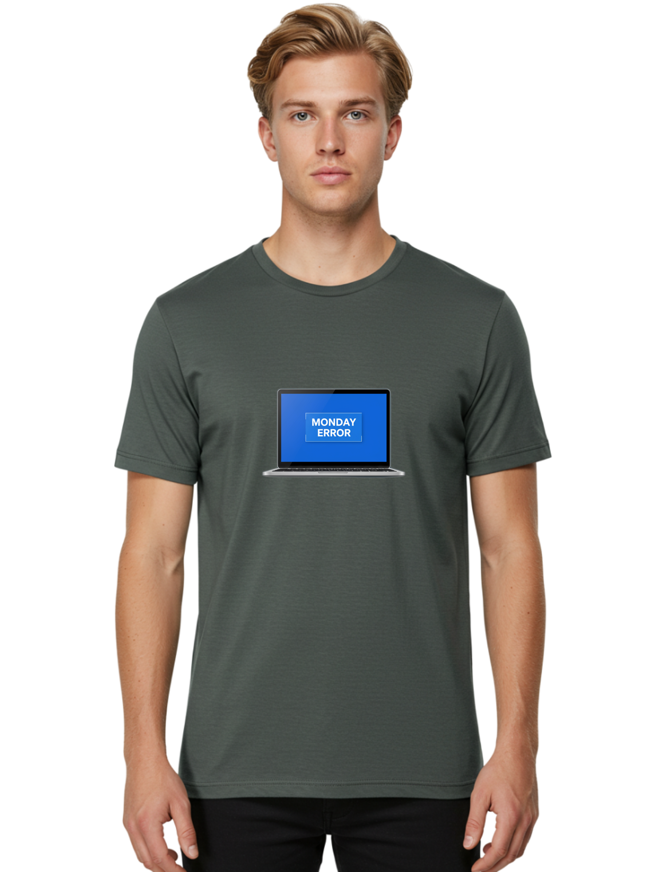 Monday-Error-6 Men'S Graphic Tee, 100% Cotton, Comfortable Casual Summer Wear, Machine Washable, Laptop Screen, Monday Error Message, Error Alert, Blue Screen, Glitch, Malfunction, White Text, Tech Issue Bae525