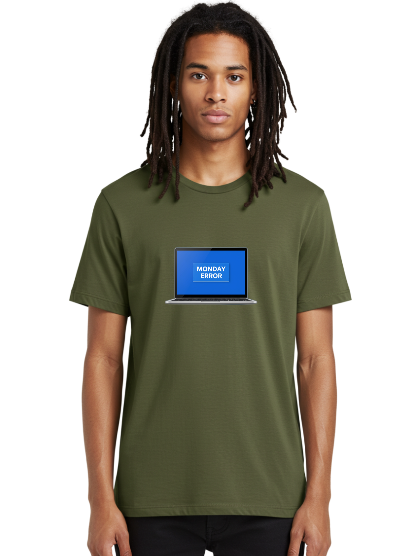 Monday-Error-6 Men'S Graphic Tee, 100% Cotton, Comfortable Casual Summer Wear, Machine Washable, Laptop Screen, Monday Error Message, Error Alert, Blue Screen, Glitch, Malfunction, White Text, Tech Issue Bae525