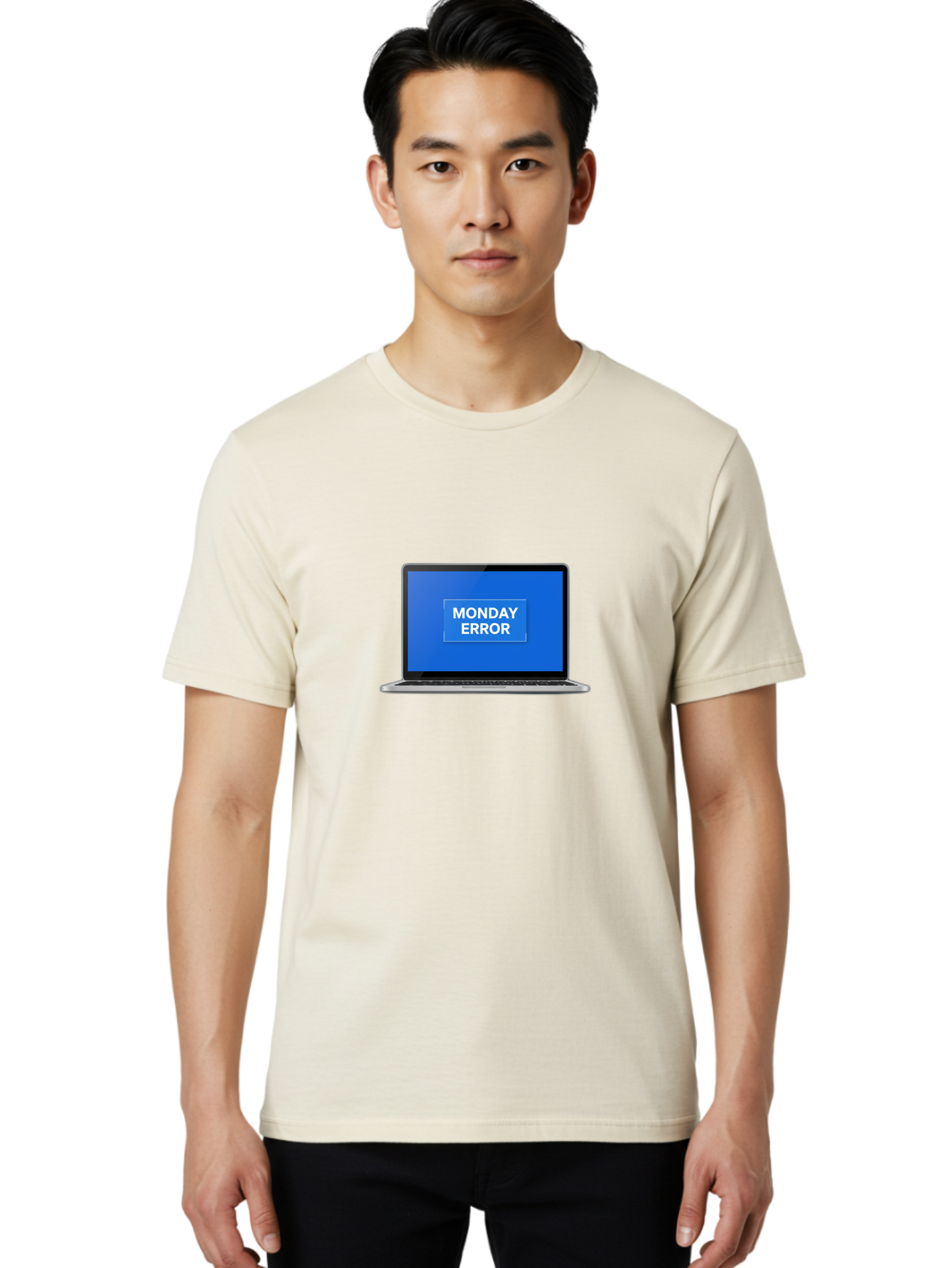Monday-Error-6 Men'S Graphic Tee, 100% Cotton, Comfortable Casual Summer Wear, Machine Washable, Laptop Screen, Monday Error Message, Error Alert, Blue Screen, Glitch, Malfunction, White Text, Tech Issue Bae525