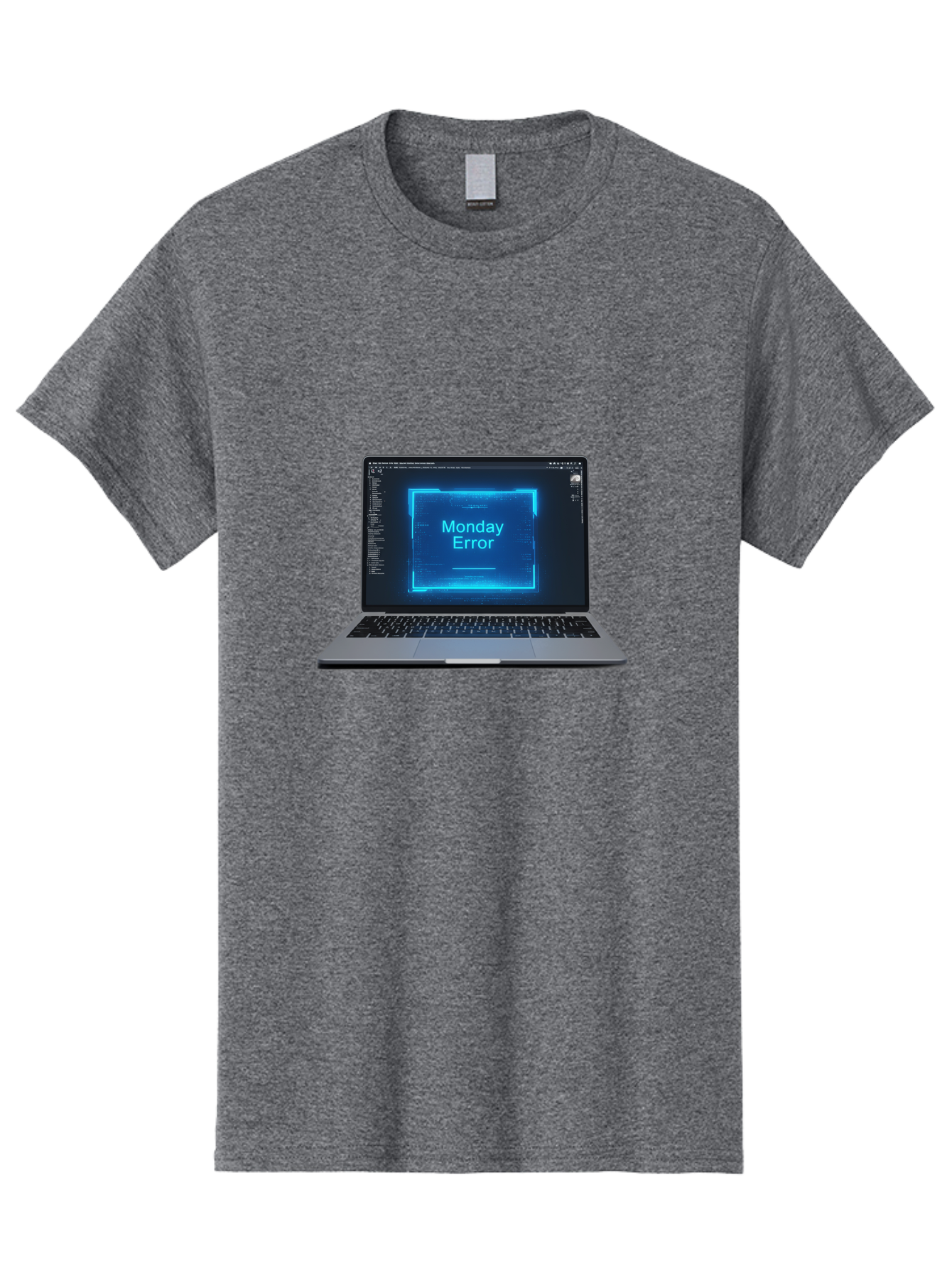 Monday-Error-7 Men'S Graphic Tee, 100% Cotton, Comfortable Casual Summer Wear, Machine Washable, Laptop Screen, Error Message, Monday Error, System Failure, Glitchy Display, Blue Neon Light, Coding Software, Debugging, Tech Issue, Bae526