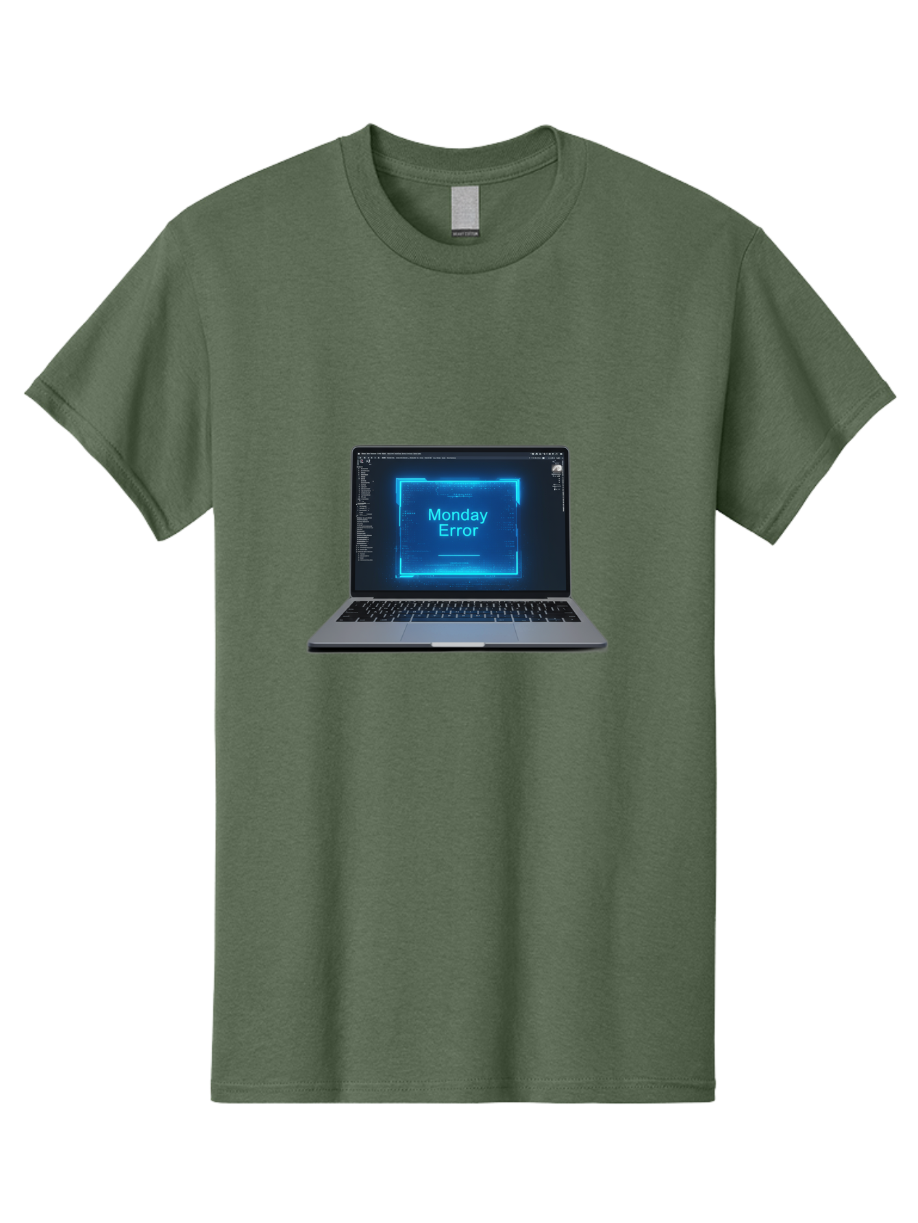 Monday-Error-7 Men'S Graphic Tee, 100% Cotton, Comfortable Casual Summer Wear, Machine Washable, Laptop Screen, Error Message, Monday Error, System Failure, Glitchy Display, Blue Neon Light, Coding Software, Debugging, Tech Issue, Bae526