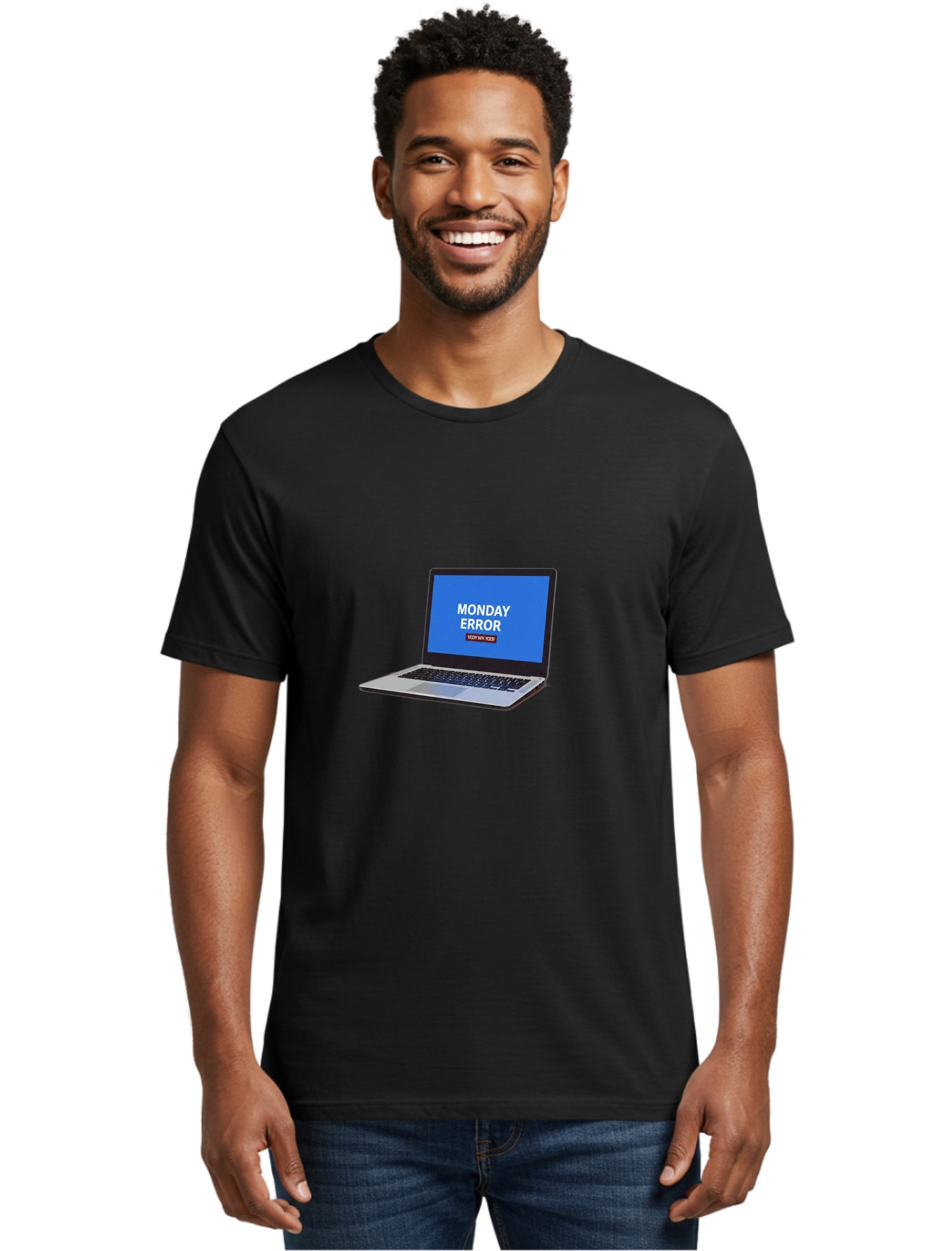 Monday-Error-8 Men'S Graphic Tee, 100% Cotton, Comfortable Casual Summer Wear, Machine Washable, Laptop With Error Message, Monday Blues, System Failure, Error Screen, Technology Issue, Computer Problem, Monday Motivation Bae527
