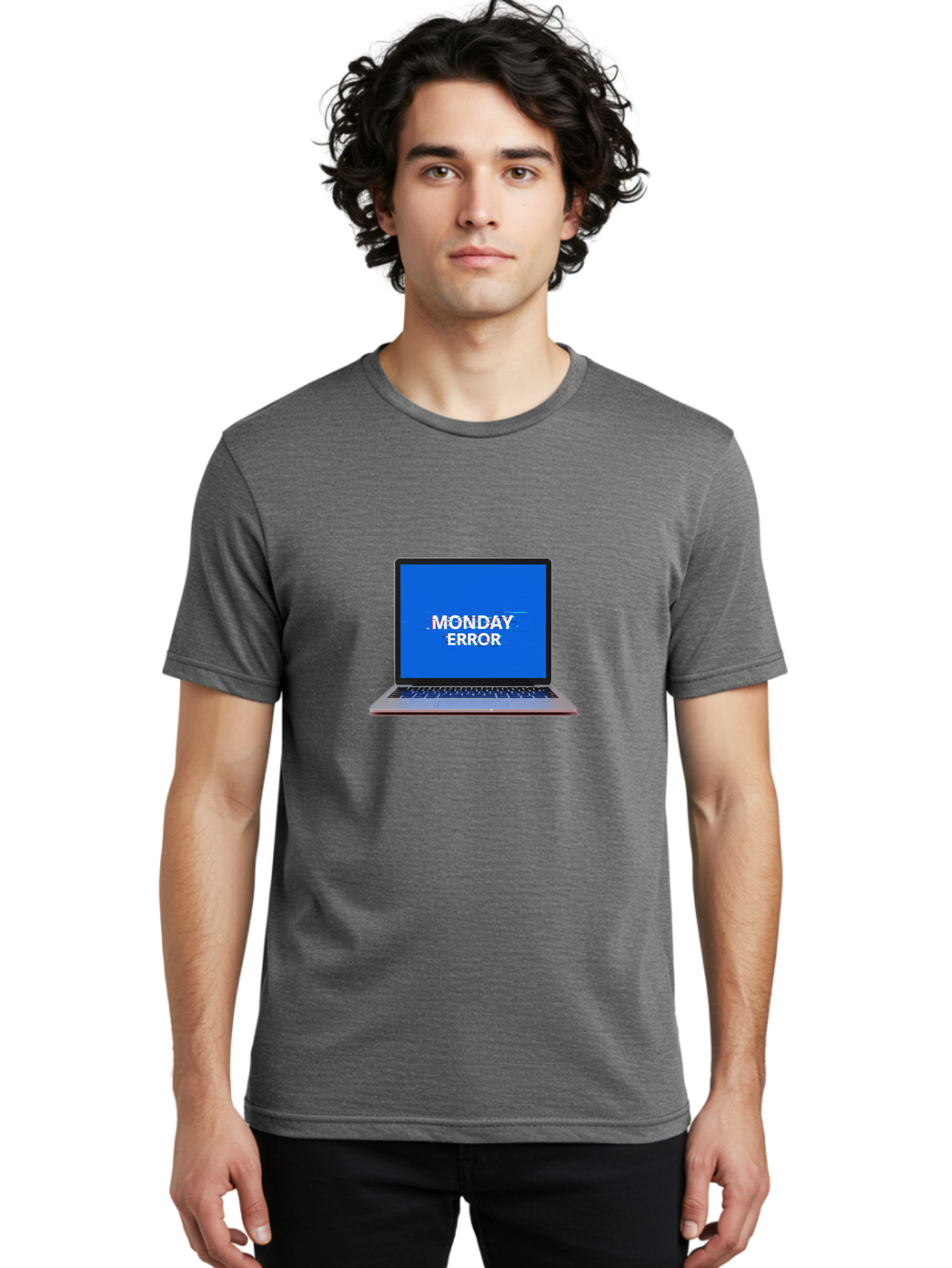 Monday-Error-9 Men'S Graphic Tee, 100% Cotton, Comfortable Casual Summer Wear, Machine Washable, Laptop Screen Displaying Monday Error Message, Computer Error, Malfunctioning Computer, Glitchy Screen, Blue Screen Of Death, Tech Issues, Bae528