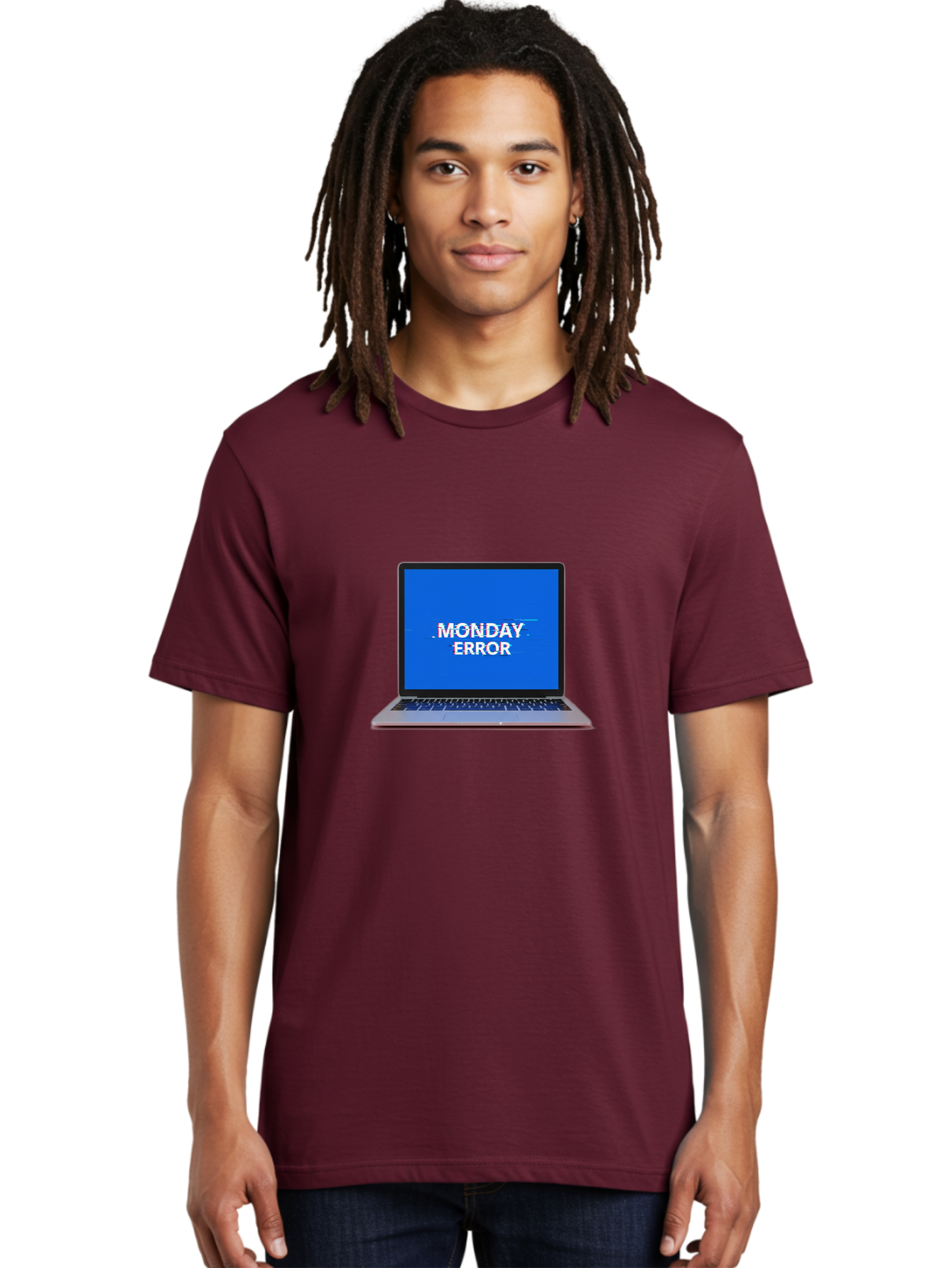 Monday-Error-9 Men'S Graphic Tee, 100% Cotton, Comfortable Casual Summer Wear, Machine Washable, Laptop Screen Displaying Monday Error Message, Computer Error, Malfunctioning Computer, Glitchy Screen, Blue Screen Of Death, Tech Issues, Bae528