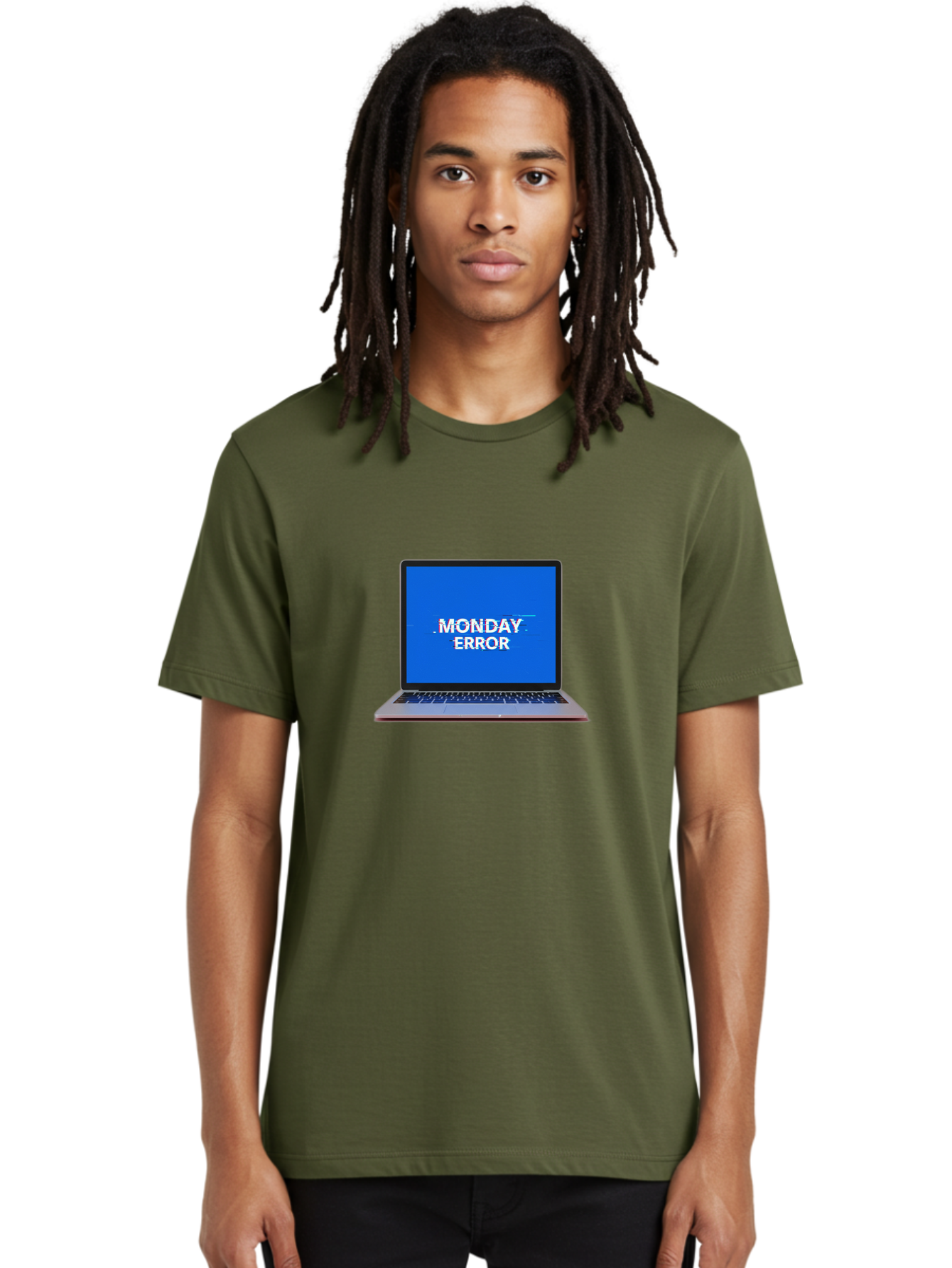 Monday-Error-9 Men'S Graphic Tee, 100% Cotton, Comfortable Casual Summer Wear, Machine Washable, Laptop Screen Displaying Monday Error Message, Computer Error, Malfunctioning Computer, Glitchy Screen, Blue Screen Of Death, Tech Issues, Bae528