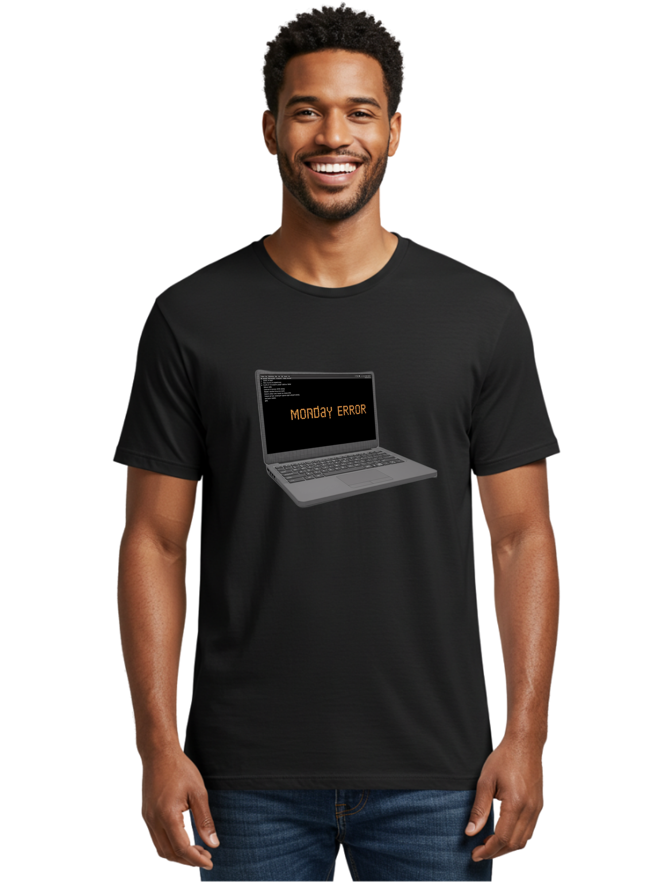 Monday-Error-Laptop Men'S Graphic Tee, 100% Cotton, Comfortable Casual Summer Wear, Machine Washable, Laptop Screen, Error Message, Monday Motivation, Coding Issues, Tech Problems, Computer Glitch, Debugging, Programming Error Bae529
