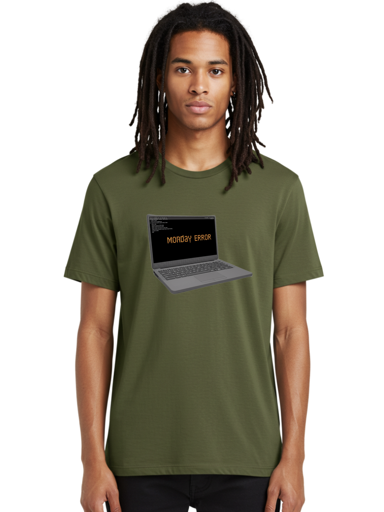 Monday-Error-Laptop Men'S Graphic Tee, 100% Cotton, Comfortable Casual Summer Wear, Machine Washable, Laptop Screen, Error Message, Monday Motivation, Coding Issues, Tech Problems, Computer Glitch, Debugging, Programming Error Bae529