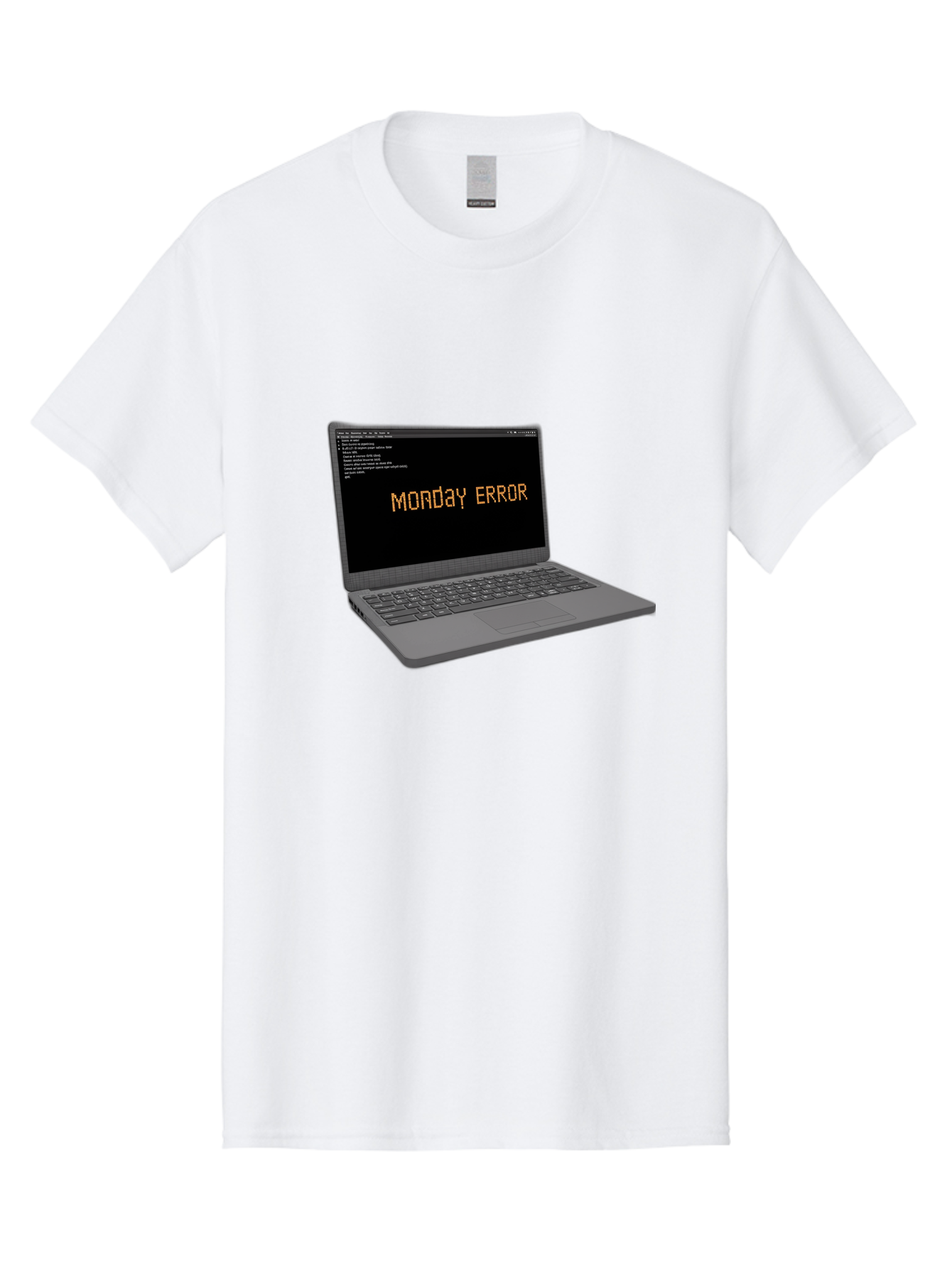Monday-Error-Laptop Men'S Graphic Tee, 100% Cotton, Comfortable Casual Summer Wear, Machine Washable, Laptop Screen, Error Message, Monday Motivation, Coding Issues, Tech Problems, Computer Glitch, Debugging, Programming Error Bae529