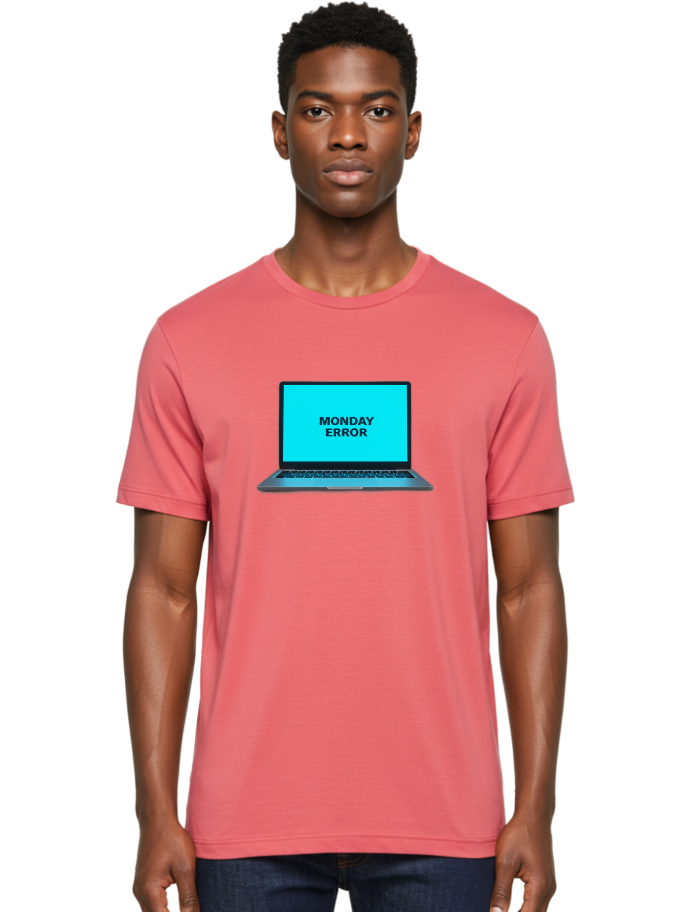 Monday-Error Men'S Graphic Tee, 100% Cotton, Comfortable Casual Summer Wear, Machine Washable, Laptop With Error Message, Monday Blues, System Failure, Computer Glitch, Blue Screen, Tech Issue, Troubleshooting Bae530