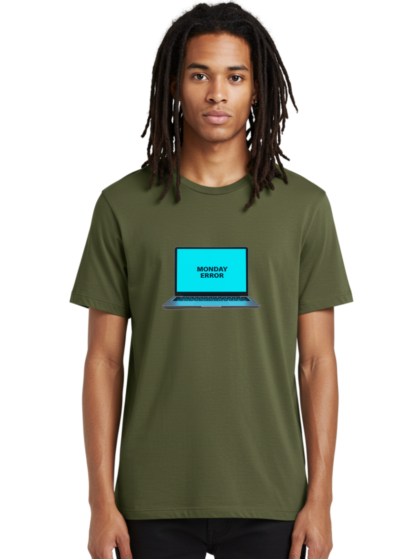 Monday-Error Men'S Graphic Tee, 100% Cotton, Comfortable Casual Summer Wear, Machine Washable, Laptop With Error Message, Monday Blues, System Failure, Computer Glitch, Blue Screen, Tech Issue, Troubleshooting Bae530