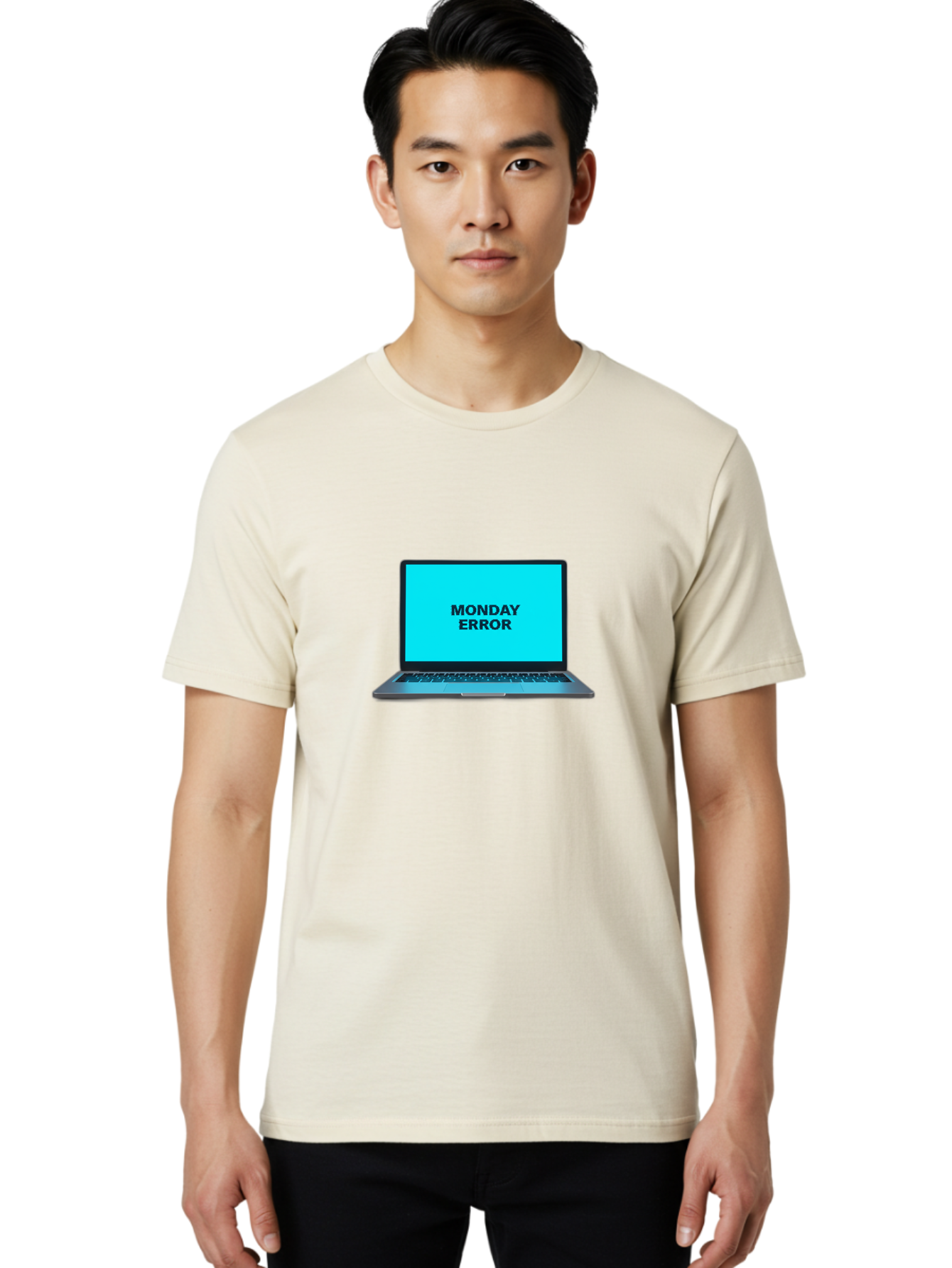 Monday-Error Men'S Graphic Tee, 100% Cotton, Comfortable Casual Summer Wear, Machine Washable, Laptop With Error Message, Monday Blues, System Failure, Computer Glitch, Blue Screen, Tech Issue, Troubleshooting Bae530