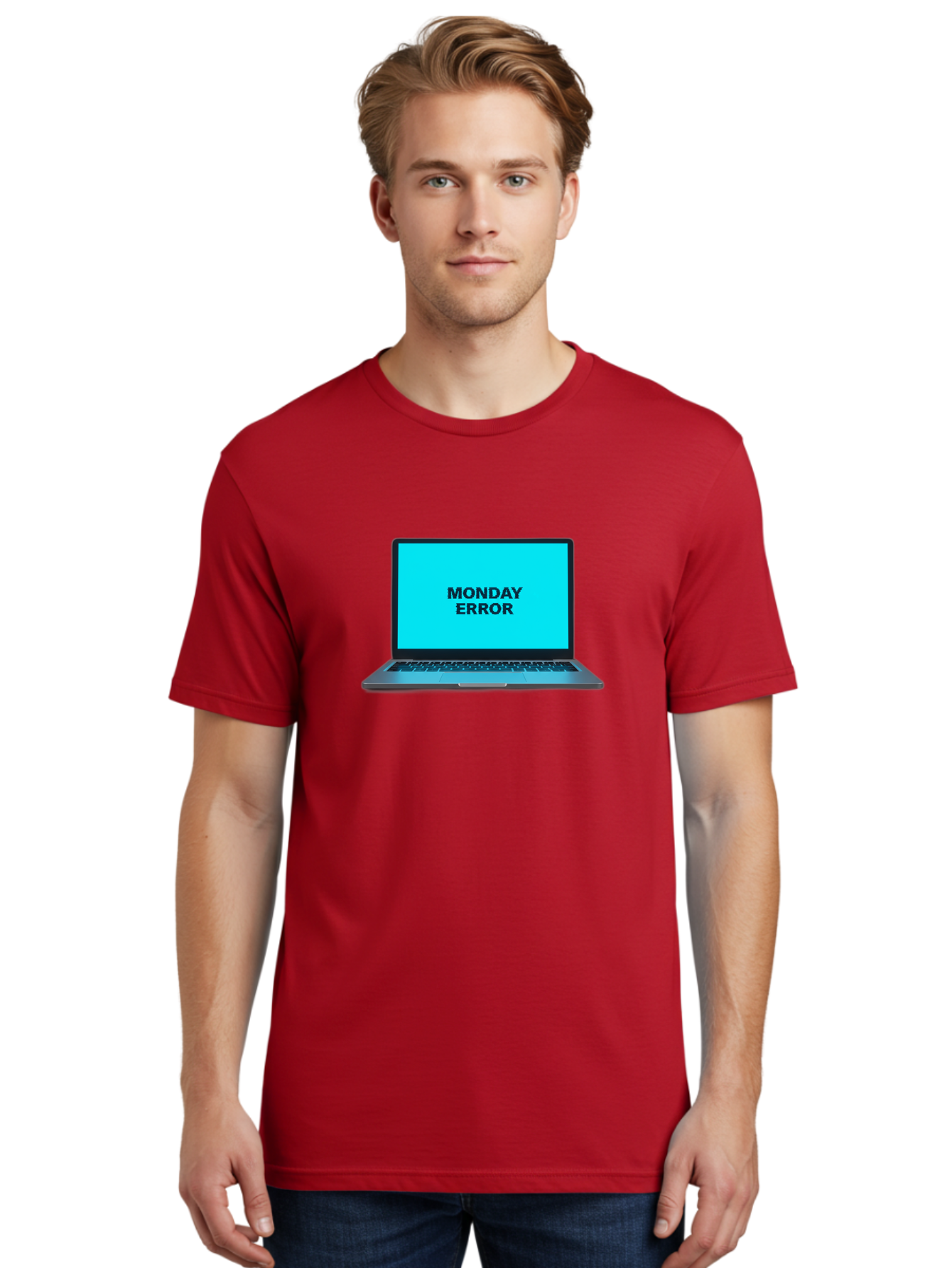 Monday-Error Men'S Graphic Tee, 100% Cotton, Comfortable Casual Summer Wear, Machine Washable, Laptop With Error Message, Monday Blues, System Failure, Computer Glitch, Blue Screen, Tech Issue, Troubleshooting Bae530