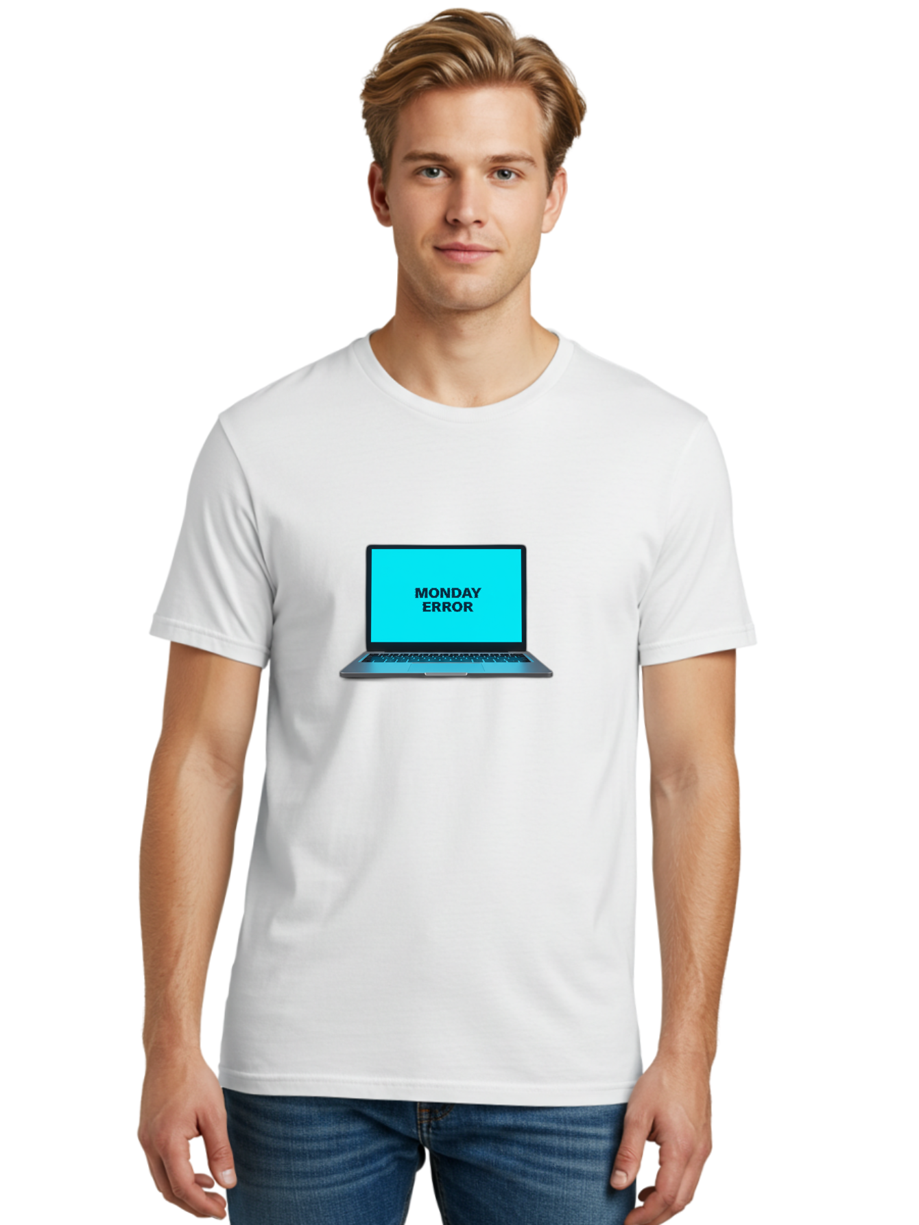 Monday-Error Men'S Graphic Tee, 100% Cotton, Comfortable Casual Summer Wear, Machine Washable, Laptop With Error Message, Monday Blues, System Failure, Computer Glitch, Blue Screen, Tech Issue, Troubleshooting Bae530
