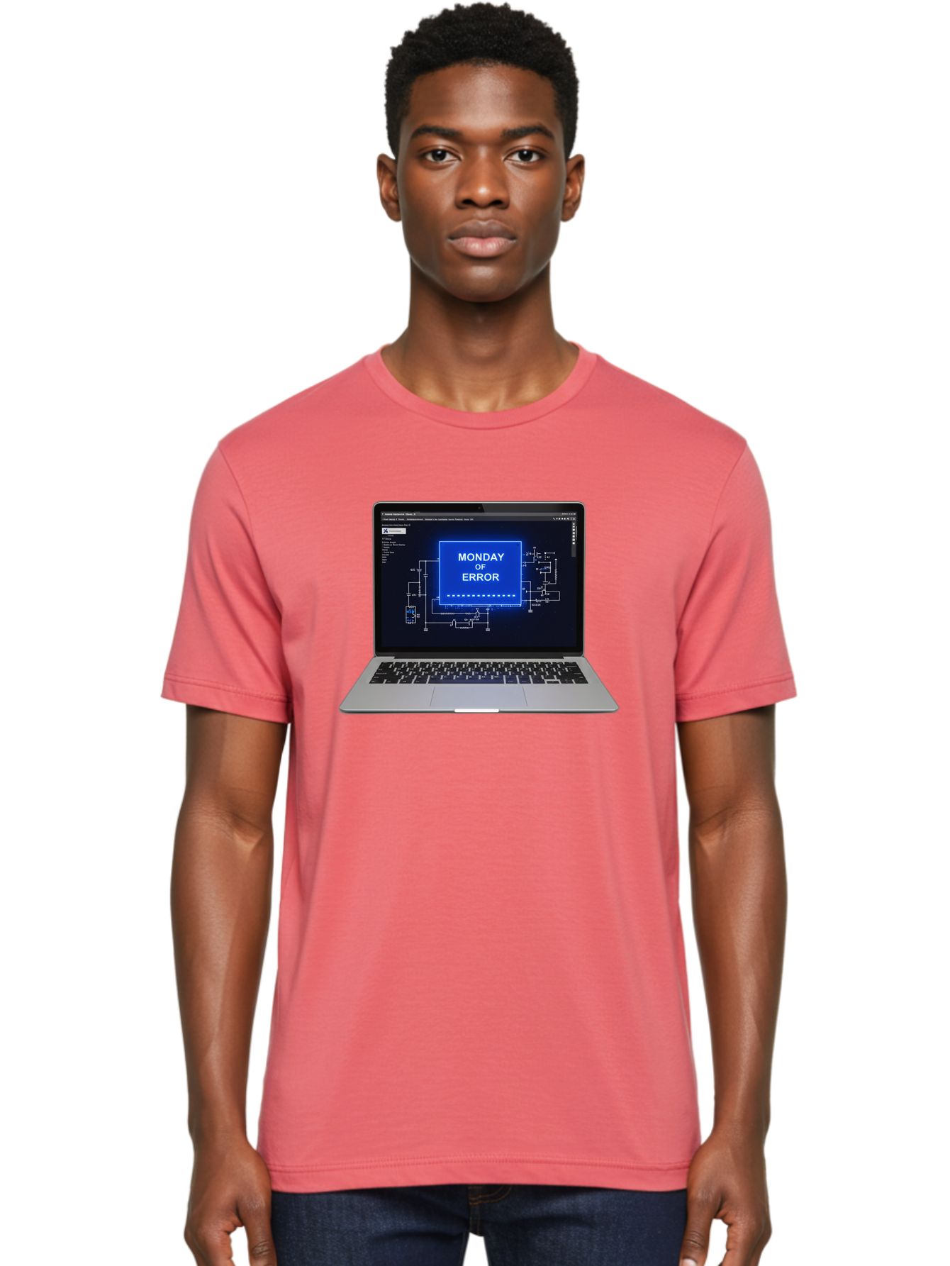 Monday-Of-Error Men'S Graphic Tee, 100% Cotton, Comfortable Casual Summer Wear, Machine Washable, Laptop Screen Displaying Error Message, Monday Of Error, Technical Glitch, Computer Error, Tech Issue, Troubleshooting, Error Screen, Bae533
