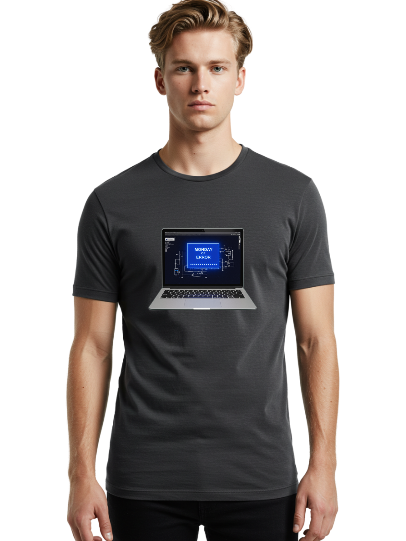 Monday-Of-Error Men'S Graphic Tee, 100% Cotton, Comfortable Casual Summer Wear, Machine Washable, Laptop Screen Displaying Error Message, Monday Of Error, Technical Glitch, Computer Error, Tech Issue, Troubleshooting, Error Screen, Bae533