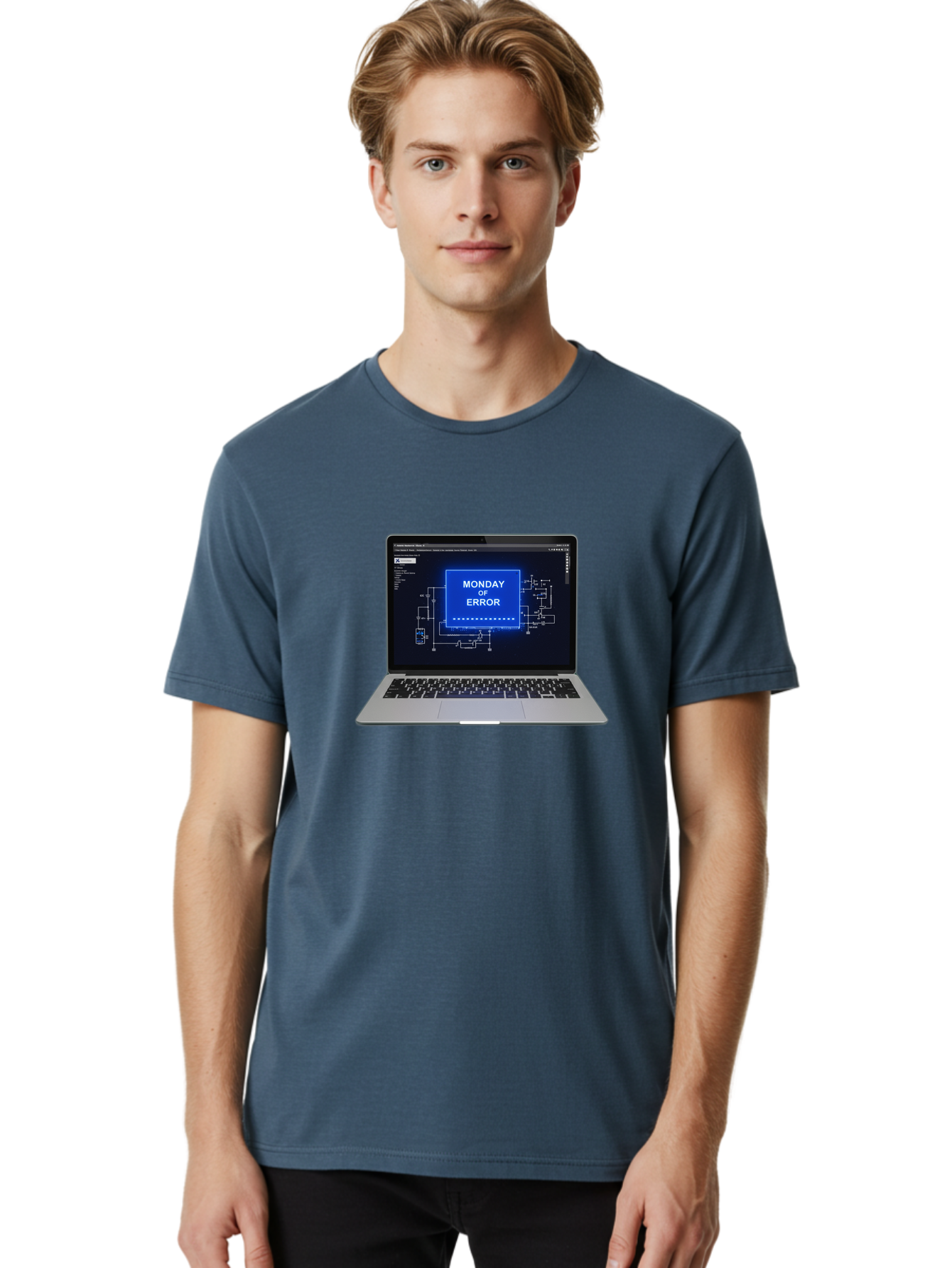 Monday-Of-Error Men'S Graphic Tee, 100% Cotton, Comfortable Casual Summer Wear, Machine Washable, Laptop Screen Displaying Error Message, Monday Of Error, Technical Glitch, Computer Error, Tech Issue, Troubleshooting, Error Screen, Bae533