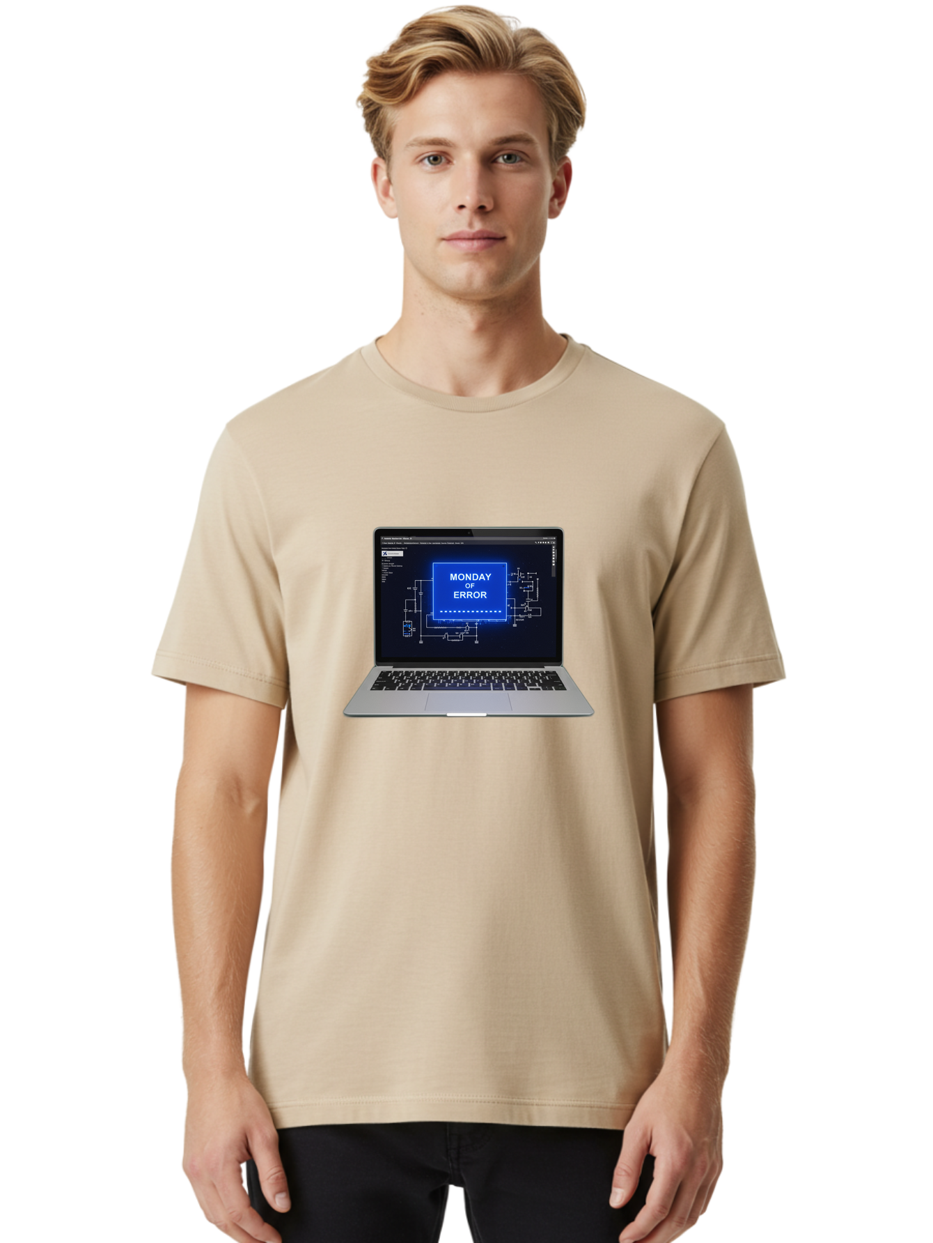 Monday-Of-Error Men'S Graphic Tee, 100% Cotton, Comfortable Casual Summer Wear, Machine Washable, Laptop Screen Displaying Error Message, Monday Of Error, Technical Glitch, Computer Error, Tech Issue, Troubleshooting, Error Screen, Bae533
