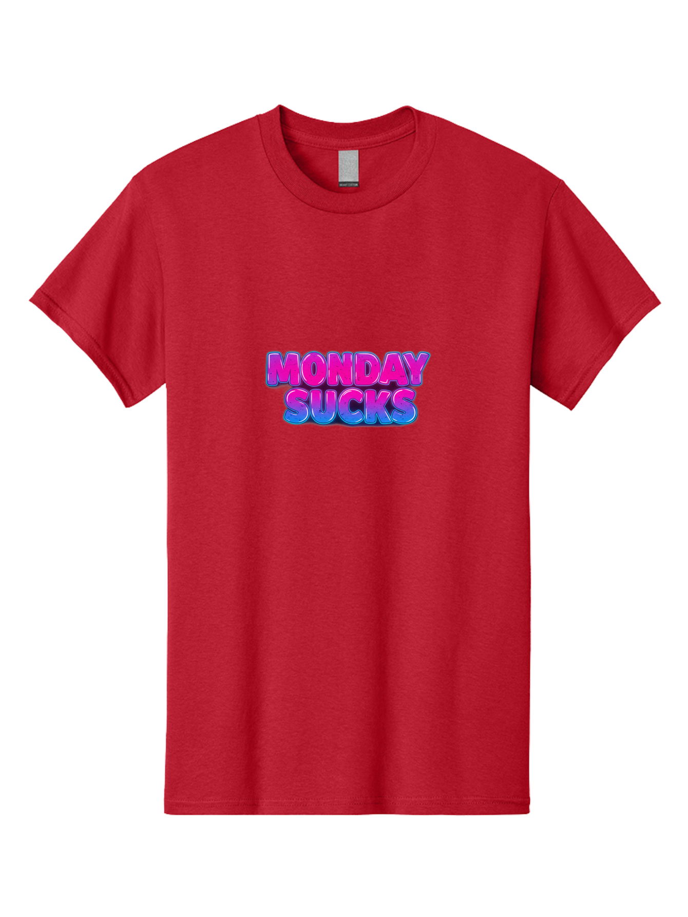 Monday-Sucks-1 Men'S Graphic Tee, 100% Cotton, Comfortable Casual Summer Wear, Machine Washable, Monday Motivation, Motivational Quote, Funny Meme, Humor, Sarcasm, Workweek Grind, Relief, Colorful Text, Pink, Blue, Gradient, Workplace Humor, Bae534