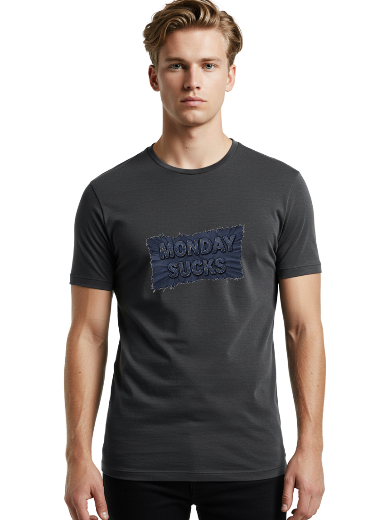Monday-Sucks Men'S Graphic Tee, 100% Cotton, Comfortable Casual Summer Wear, Machine Washable, Motivation, Monday Blues, Negative Vibes, Motivational Quote, Funny Saying, Humor, Meme, Grunge Style, Bold Text, Inspirational Phrase Bae535