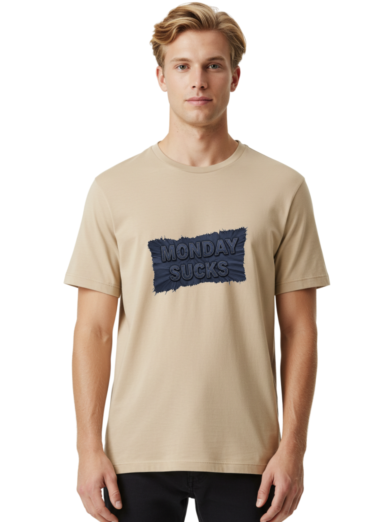 Monday-Sucks Men'S Graphic Tee, 100% Cotton, Comfortable Casual Summer Wear, Machine Washable, Motivation, Monday Blues, Negative Vibes, Motivational Quote, Funny Saying, Humor, Meme, Grunge Style, Bold Text, Inspirational Phrase Bae535