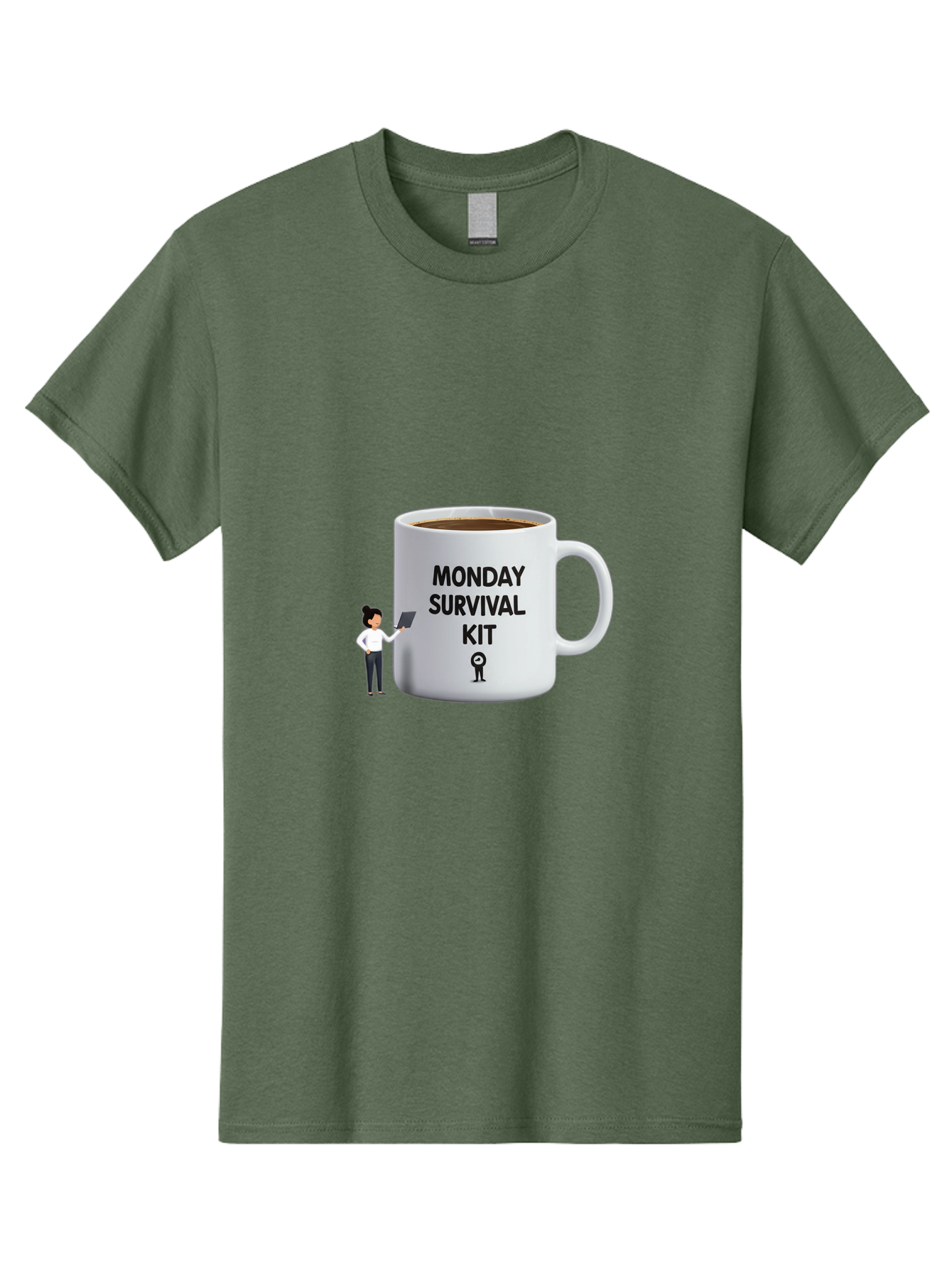 Monday-Survival-Kit Men'S Graphic Tee, 100% Cotton, Comfortable Casual Summer Wear, Machine Washable, Coffee Mug, Monday Motivation, Survival Kit, Morning Coffee, Coffee Break, Motivation, Morning Routine, Funny Coffee Mug, Office Humor, Bae538
