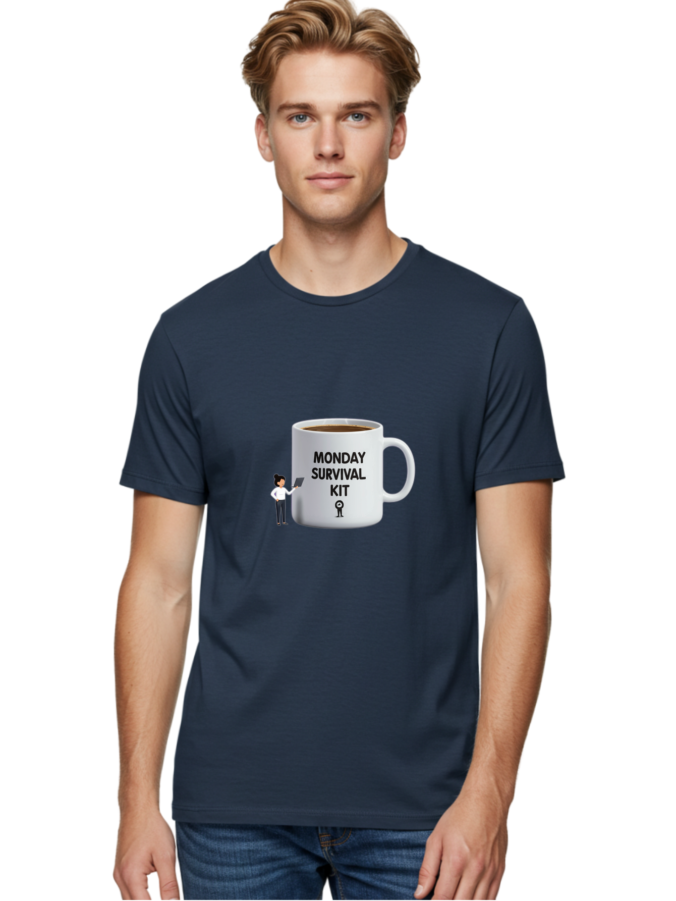 Monday-Survival-Kit Men'S Graphic Tee, 100% Cotton, Comfortable Casual Summer Wear, Machine Washable, Coffee Mug, Monday Motivation, Survival Kit, Morning Coffee, Coffee Break, Motivation, Morning Routine, Funny Coffee Mug, Office Humor, Bae538