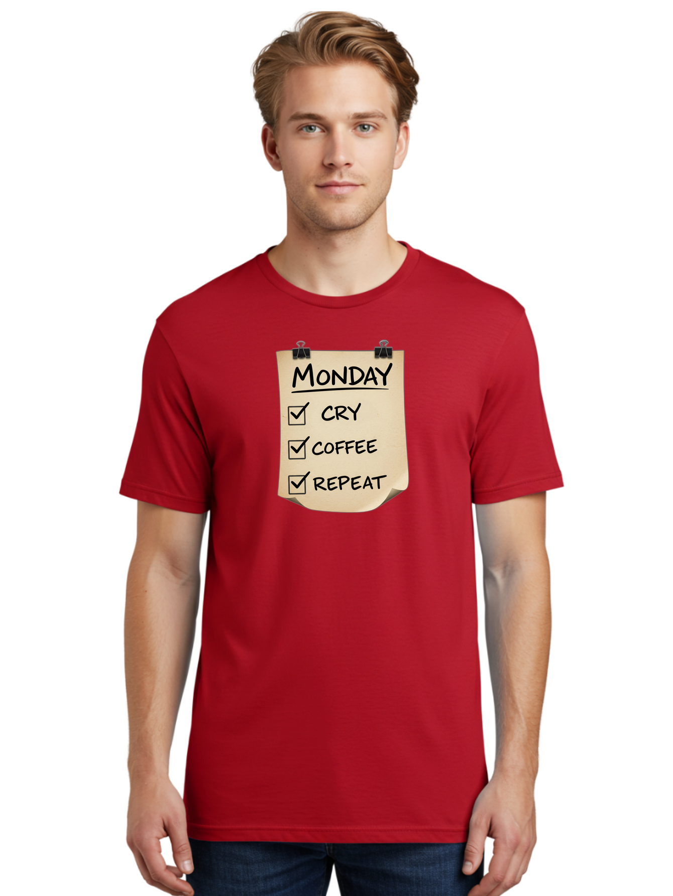 Monday-To-Do-List-1 Men'S Graphic Tee, 100% Cotton, Comfortable Casual Summer Wear, Machine Washable, Monday Motivation, Funny To-Do List, Humor, Coffee Lover, Cry Coffee Repeat, Monday Blues, Motivational Quote, Monday Humor Bae539