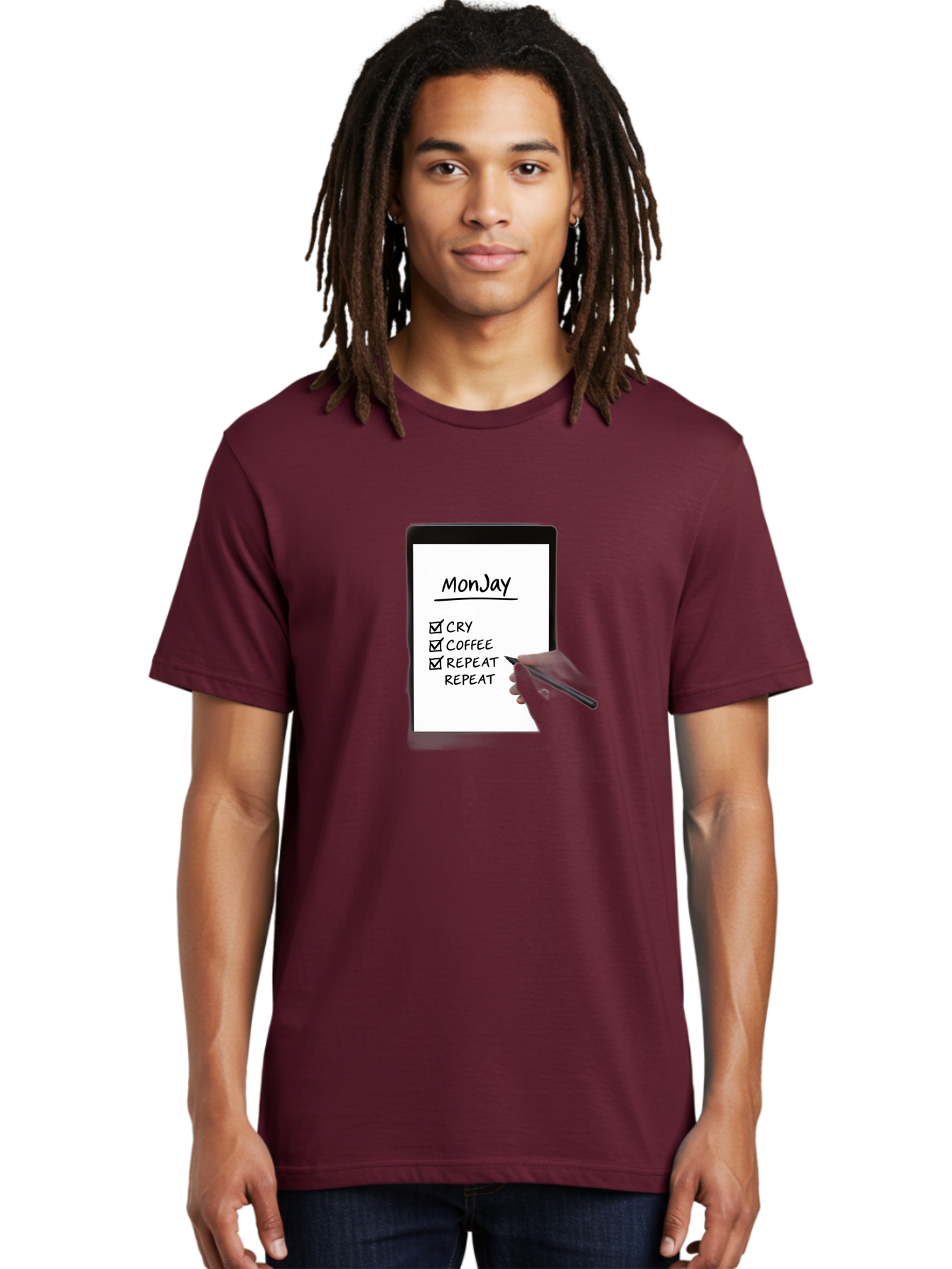 Monday-To-Do-List Men'S Graphic Tee, 100% Cotton, Comfortable Casual Summer Wear, Machine Washable, Monday To-Do List, Humorously Writing Task, Cry, Coffee, Repeat, Morning Routine Tasks, Checklist, Productivity, Task Management, Funny, Bae541