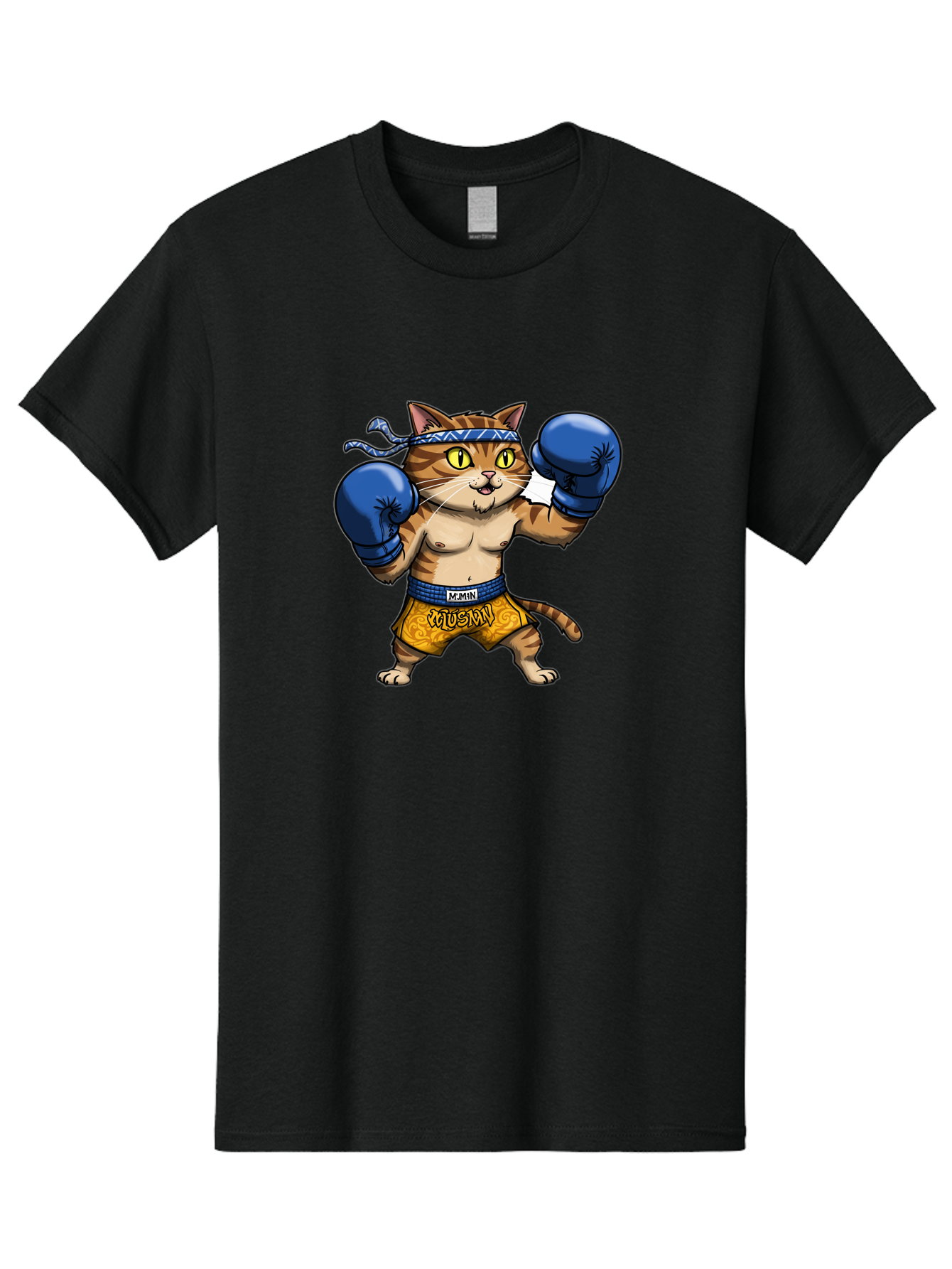 Muay-Muay-Cat Men'S Graphic Tee, 100% Cotton, Comfortable Casual Summer Wear, Machine Washable, Cartoon Cat In Boxing Gloves, Muay Thai Fighter, Muay Mun, Feline Boxer, Cat With Boxing Shorts, Funny Cat Character, Muay Thai Cat, Comic Cat, Bae547