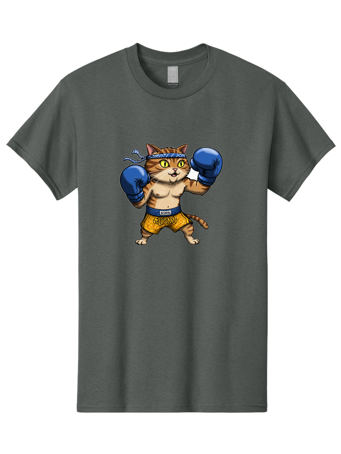Muay-Muay-Cat Men'S Graphic Tee, 100% Cotton, Comfortable Casual Summer Wear, Machine Washable, Cartoon Cat In Boxing Gloves, Muay Thai Fighter, Muay Mun, Feline Boxer, Cat With Boxing Shorts, Funny Cat Character, Muay Thai Cat, Comic Cat, Bae547
