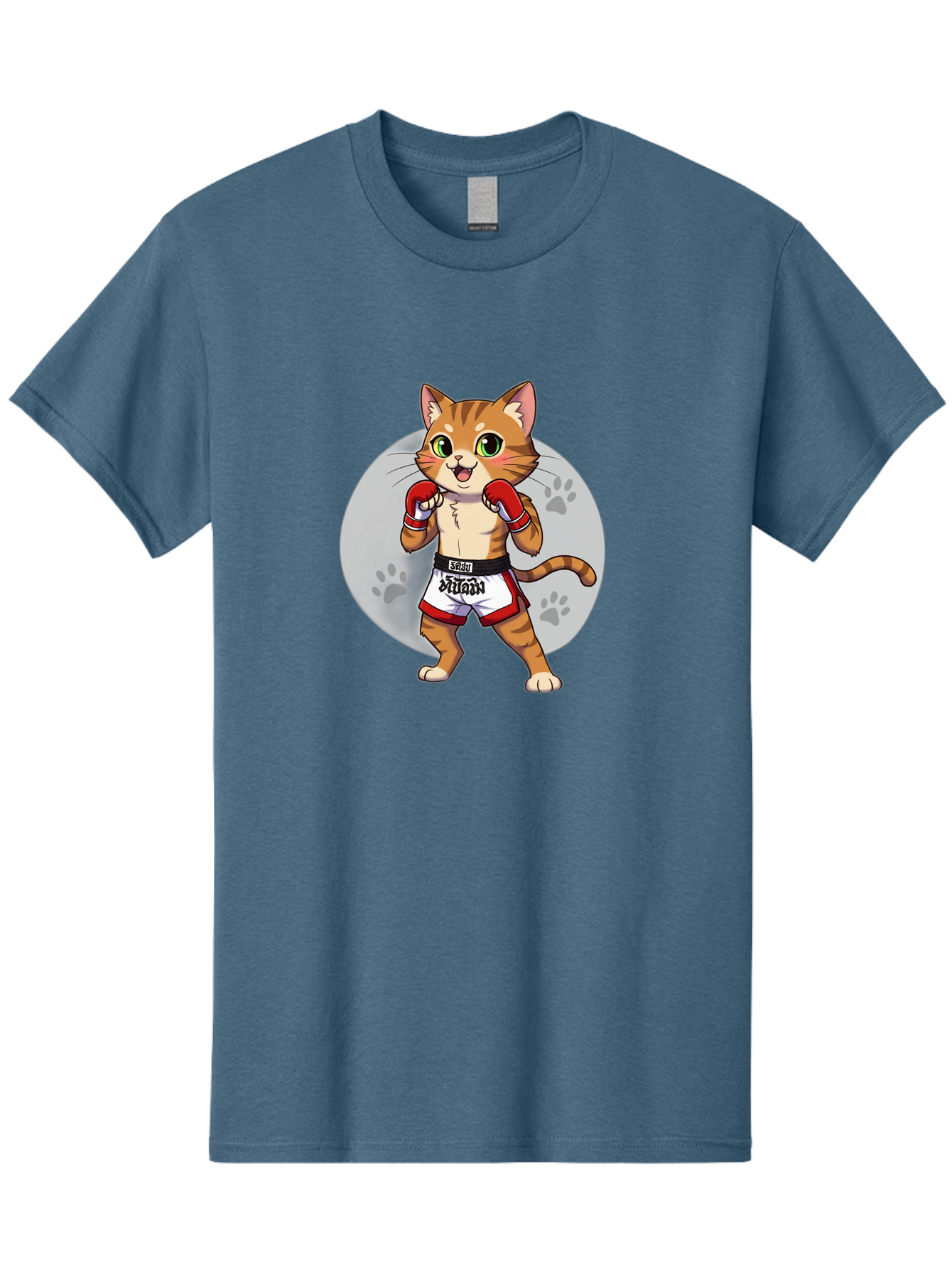 Muay-Thai-Cat-3 Men'S Graphic Tee, 100% Cotton, Comfortable Casual Summer Wear, Machine Washable, Cartoon Cat, Muay Thai Fighter, Boxing Gloves, Martial Arts, Animal Athlete, Boxing Shorts, Muay, Kitty, Fighting Cat, Boxing Cat, Muay Thai Cat Bae552