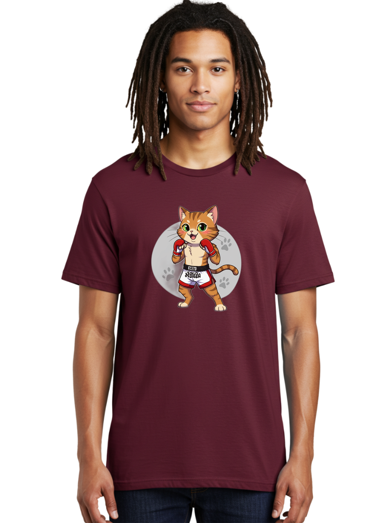 Muay-Thai-Cat-3 Men'S Graphic Tee, 100% Cotton, Comfortable Casual Summer Wear, Machine Washable, Cartoon Cat, Muay Thai Fighter, Boxing Gloves, Martial Arts, Animal Athlete, Boxing Shorts, Muay, Kitty, Fighting Cat, Boxing Cat, Muay Thai Cat Bae552