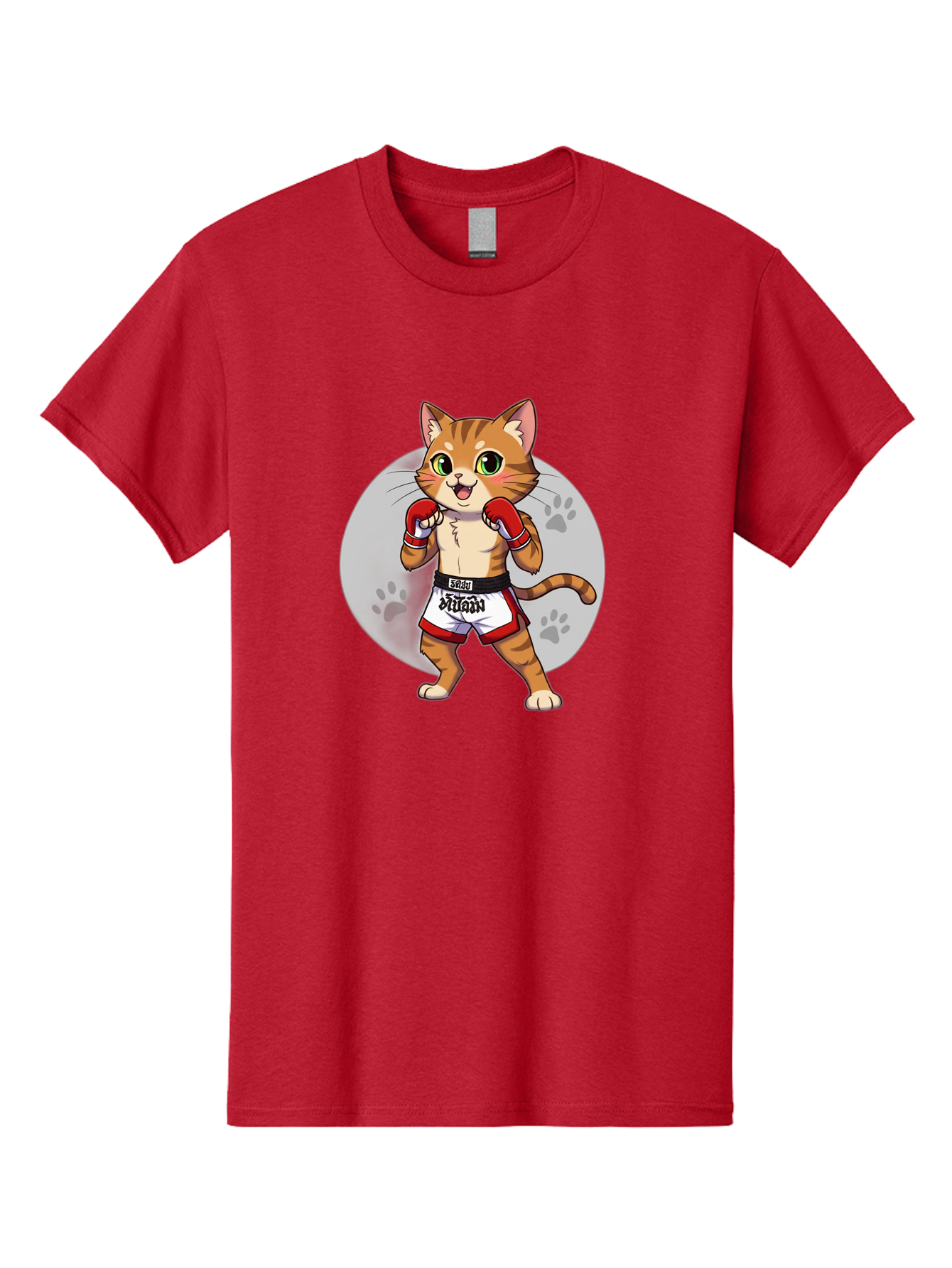 Muay-Thai-Cat-3 Men'S Graphic Tee, 100% Cotton, Comfortable Casual Summer Wear, Machine Washable, Cartoon Cat, Muay Thai Fighter, Boxing Gloves, Martial Arts, Animal Athlete, Boxing Shorts, Muay, Kitty, Fighting Cat, Boxing Cat, Muay Thai Cat Bae552