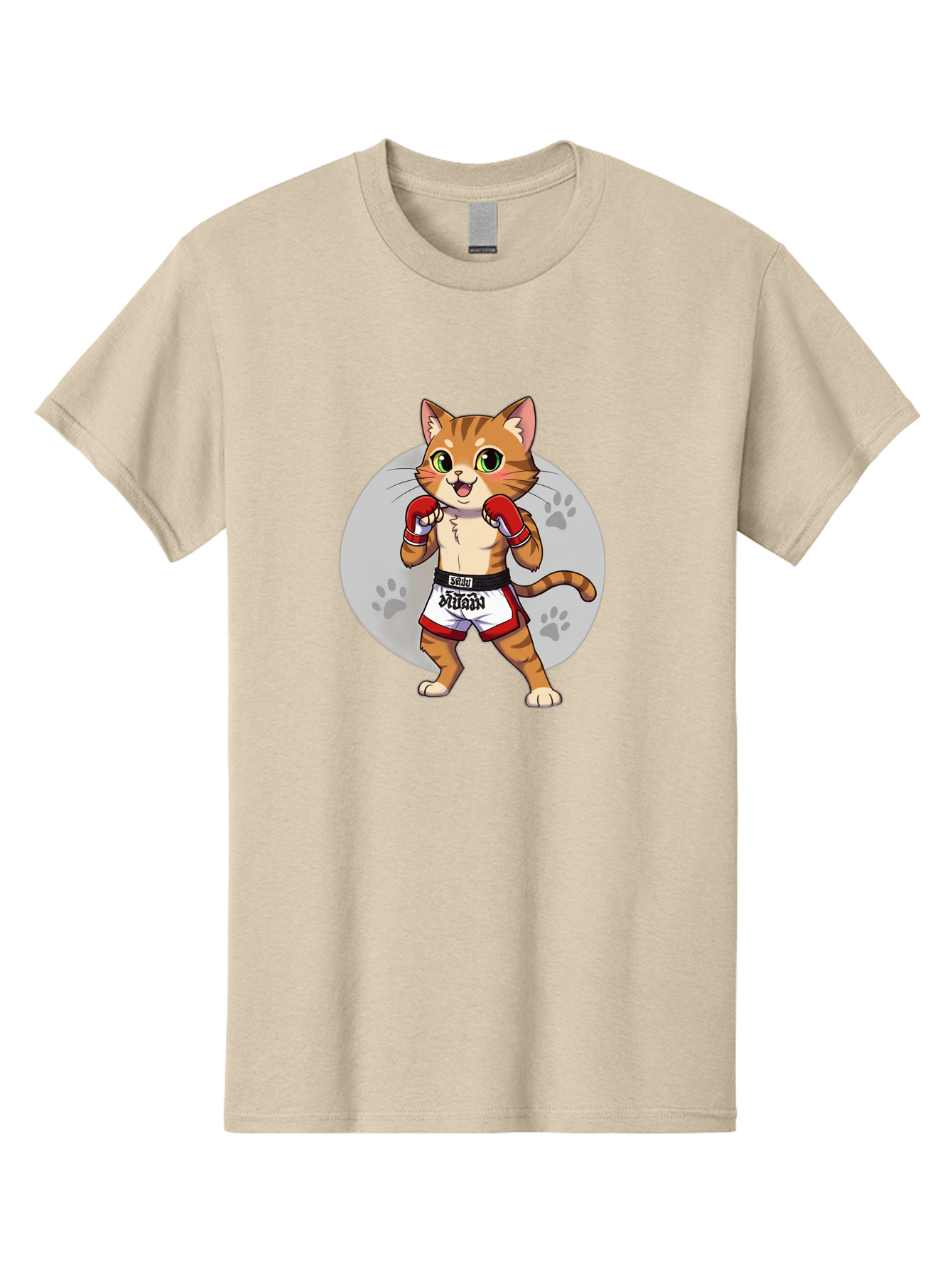 Muay-Thai-Cat-3 Men'S Graphic Tee, 100% Cotton, Comfortable Casual Summer Wear, Machine Washable, Cartoon Cat, Muay Thai Fighter, Boxing Gloves, Martial Arts, Animal Athlete, Boxing Shorts, Muay, Kitty, Fighting Cat, Boxing Cat, Muay Thai Cat Bae552