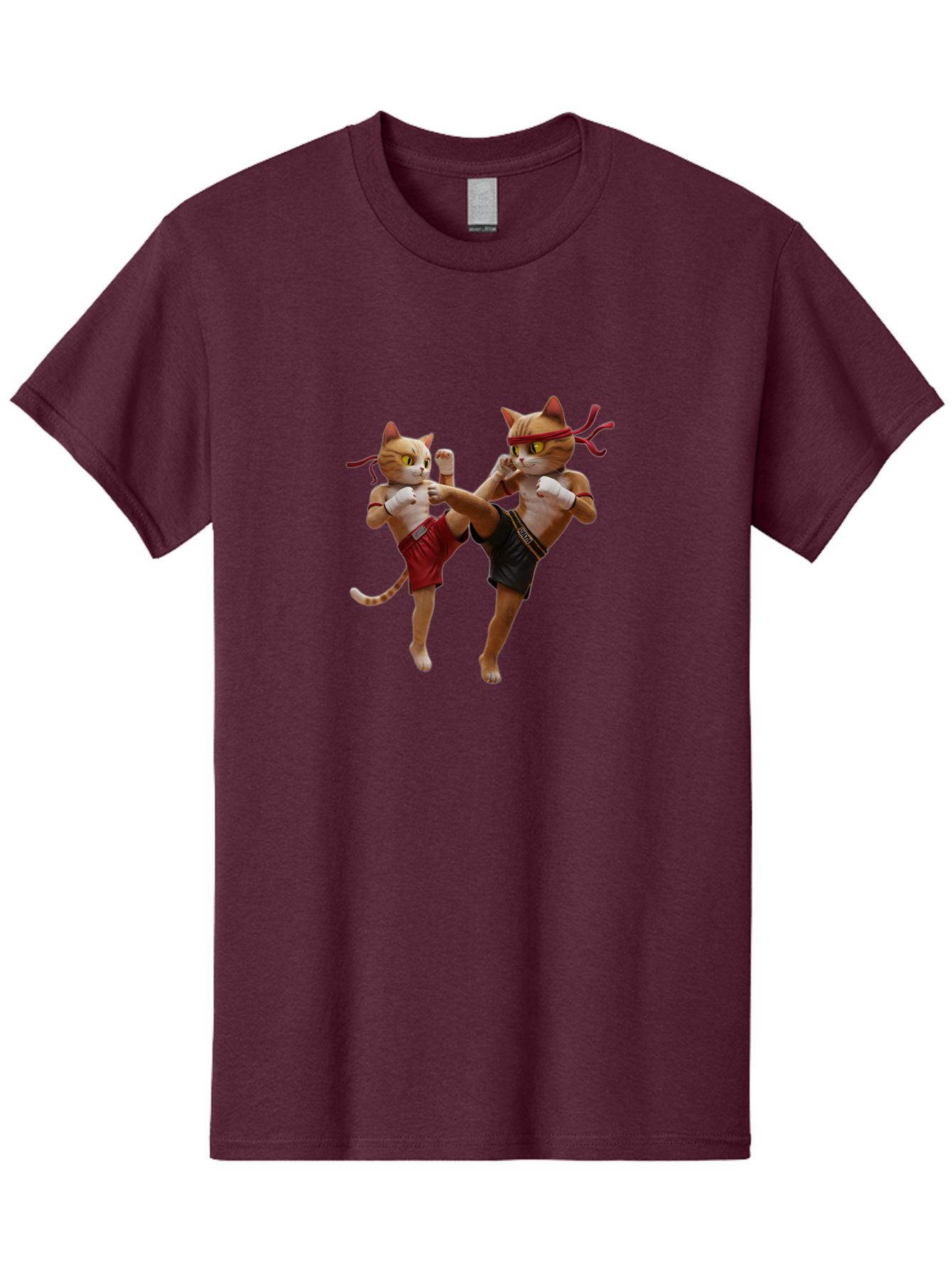 Muay-Thai-Cats Men'S Graphic Tee, 100% Cotton, Comfortable Casual Summer Wear, Machine Washable, Cartoon Cats Fighting, Martial Arts, Muay Thai, Boxing Cats, Anthropomorphic Cats, Action Pose, Dynamic Scene, Funny Cats, Cat Fight, Bae560