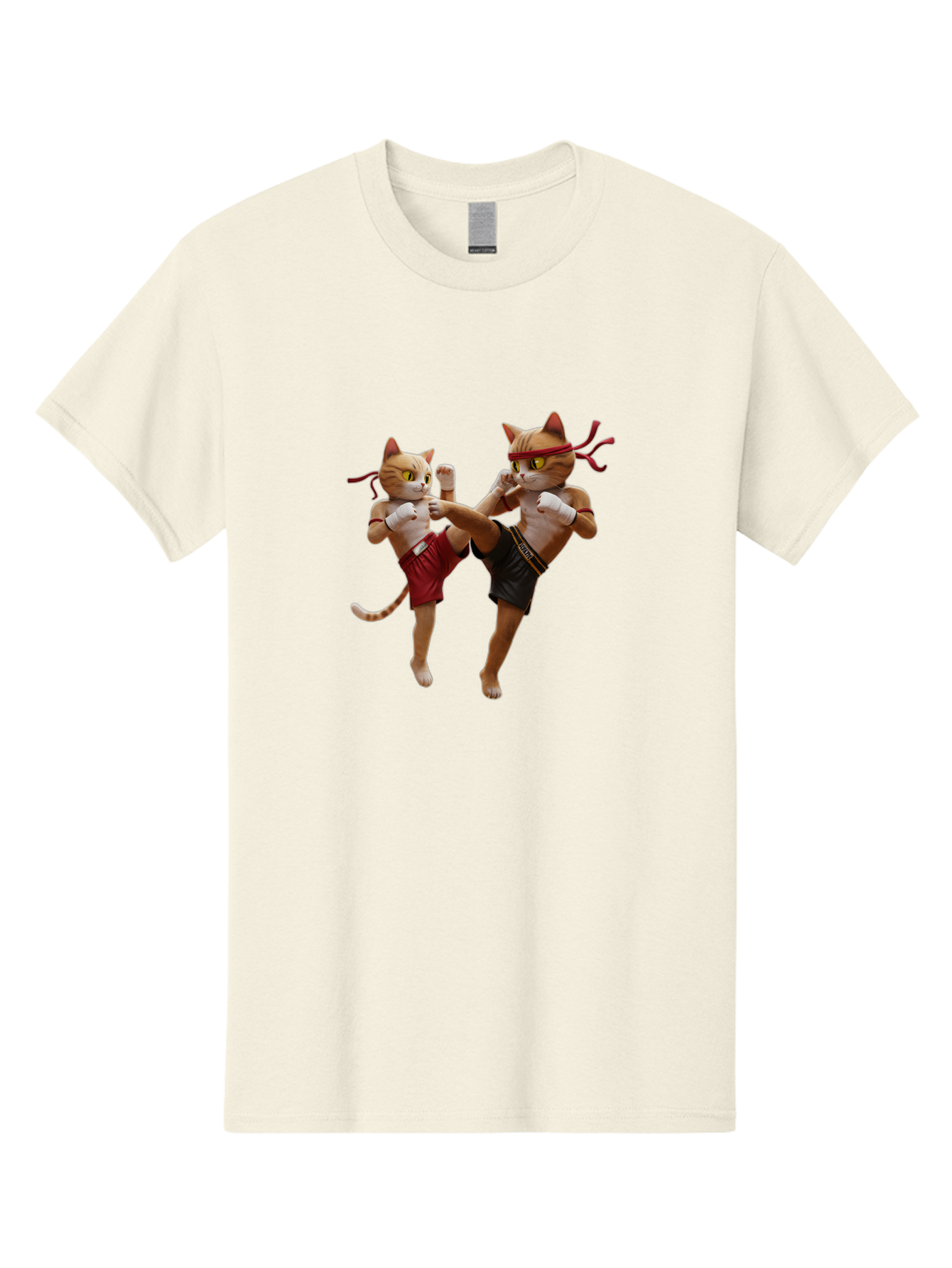 Muay-Thai-Cats Men'S Graphic Tee, 100% Cotton, Comfortable Casual Summer Wear, Machine Washable, Cartoon Cats Fighting, Martial Arts, Muay Thai, Boxing Cats, Anthropomorphic Cats, Action Pose, Dynamic Scene, Funny Cats, Cat Fight, Bae560