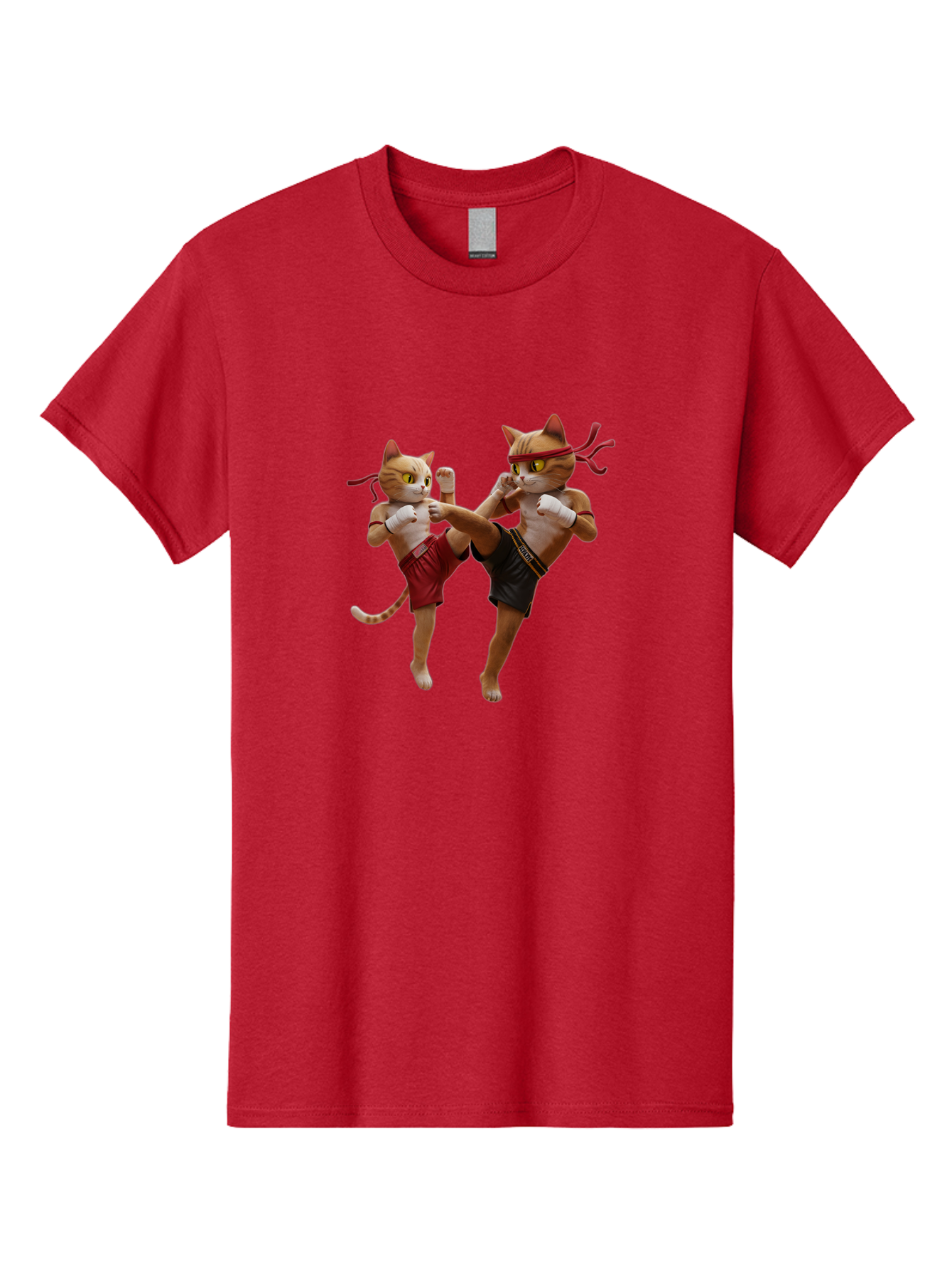 Muay-Thai-Cats Men'S Graphic Tee, 100% Cotton, Comfortable Casual Summer Wear, Machine Washable, Cartoon Cats Fighting, Martial Arts, Muay Thai, Boxing Cats, Anthropomorphic Cats, Action Pose, Dynamic Scene, Funny Cats, Cat Fight, Bae560