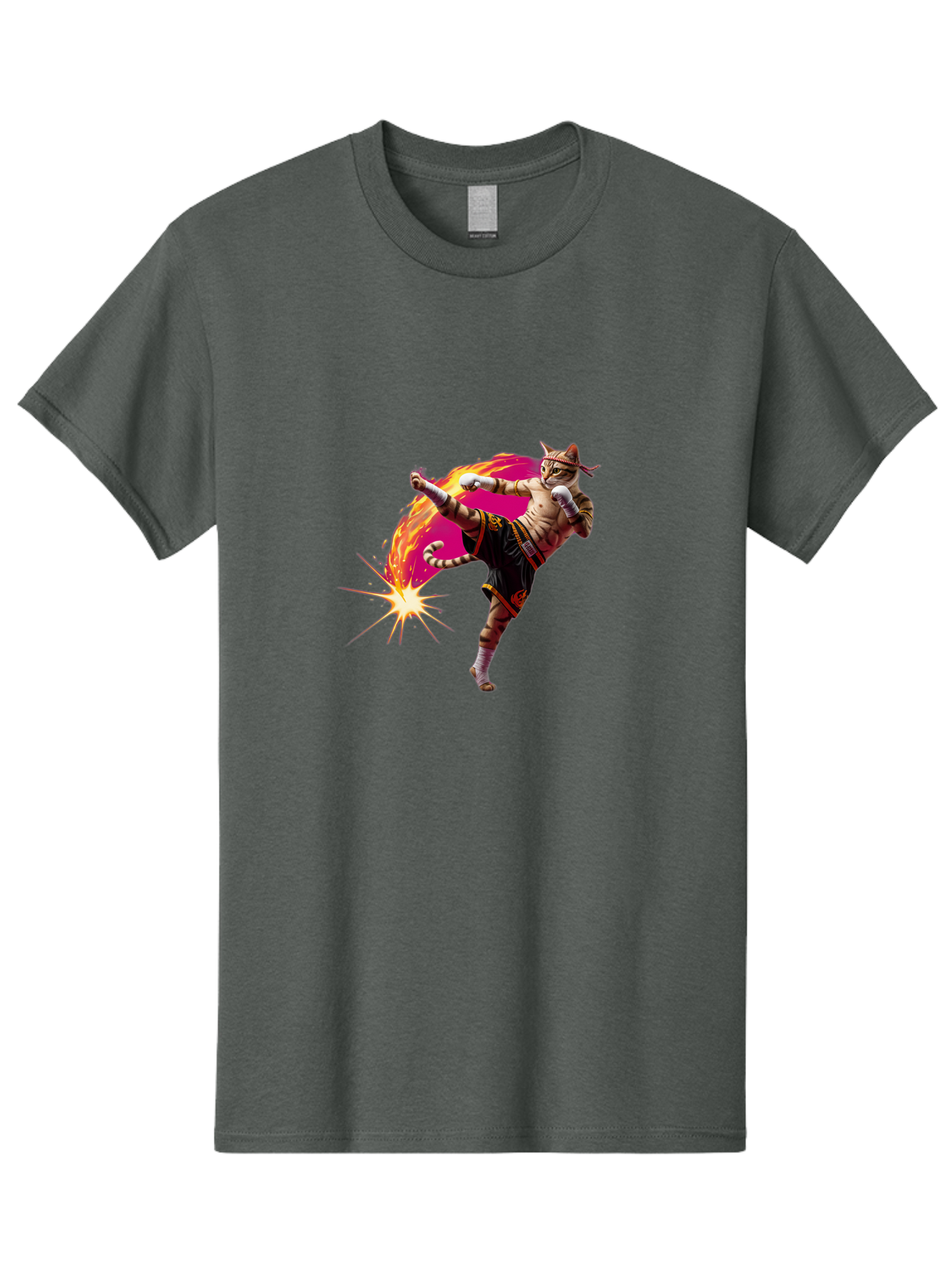 Muay-Thai-Kick Men'S Graphic Tee, 100% Cotton, Comfortable Casual Summer Wear, Machine Washable, Martial Arts, Kickboxing, Muay Thai Fighter, Energetic Kick, Flaming Kick, Dynamic Pose, Traditional Clothing, Warrior Spirit, Fiery Energy, Bae561