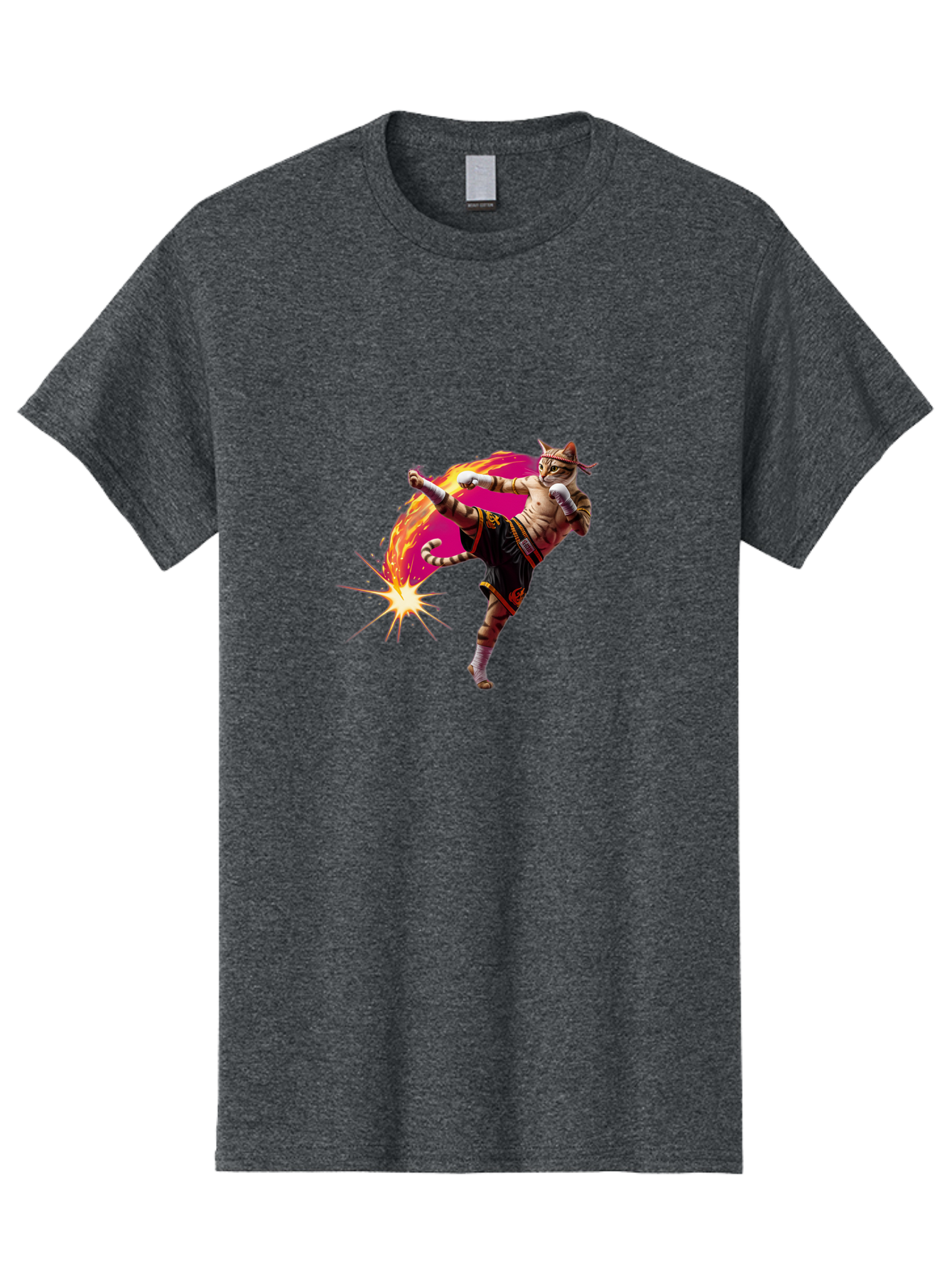 Muay-Thai-Kick Men'S Graphic Tee, 100% Cotton, Comfortable Casual Summer Wear, Machine Washable, Martial Arts, Kickboxing, Muay Thai Fighter, Energetic Kick, Flaming Kick, Dynamic Pose, Traditional Clothing, Warrior Spirit, Fiery Energy, Bae561