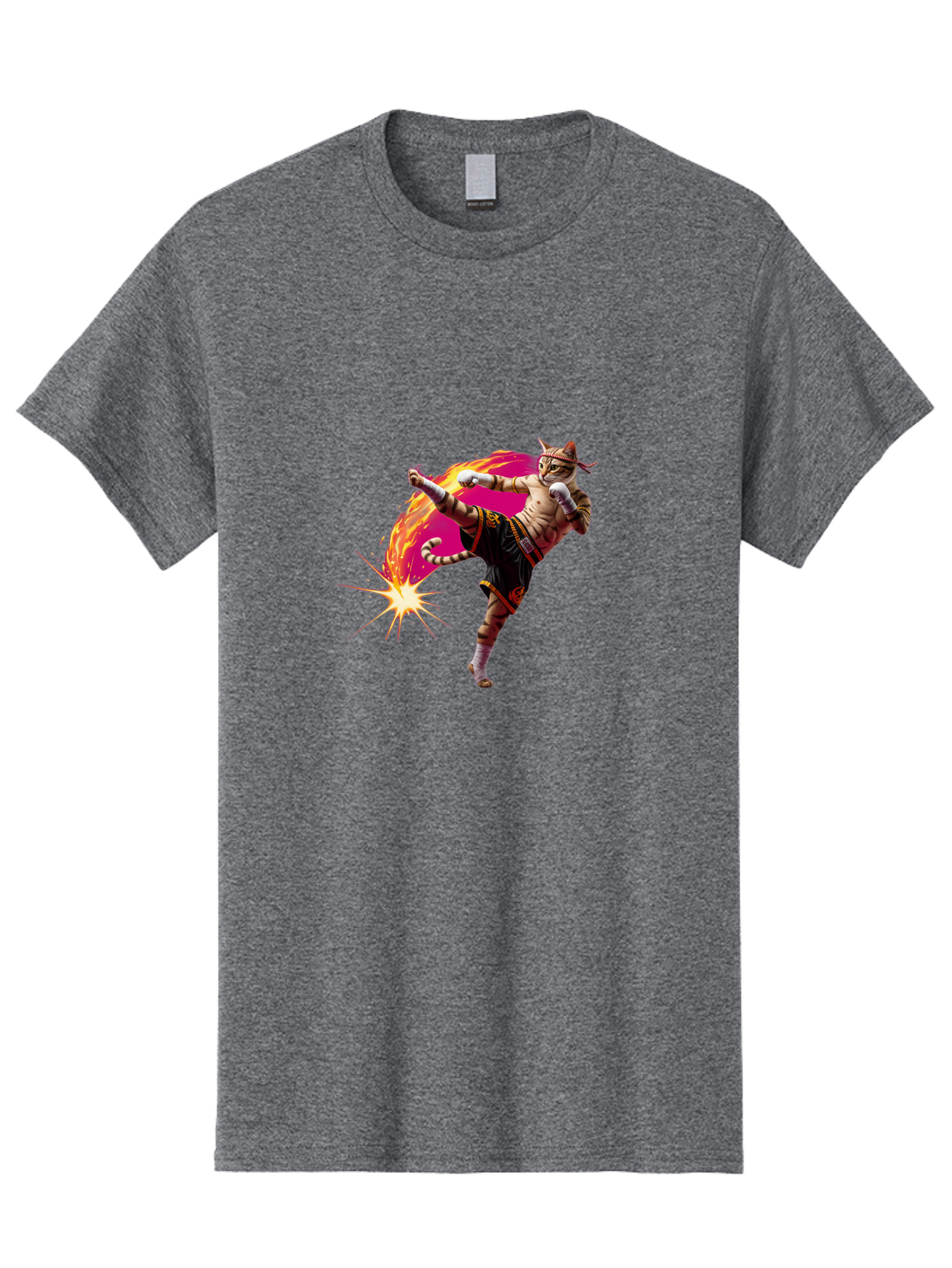 Muay-Thai-Kick Men'S Graphic Tee, 100% Cotton, Comfortable Casual Summer Wear, Machine Washable, Martial Arts, Kickboxing, Muay Thai Fighter, Energetic Kick, Flaming Kick, Dynamic Pose, Traditional Clothing, Warrior Spirit, Fiery Energy, Bae561