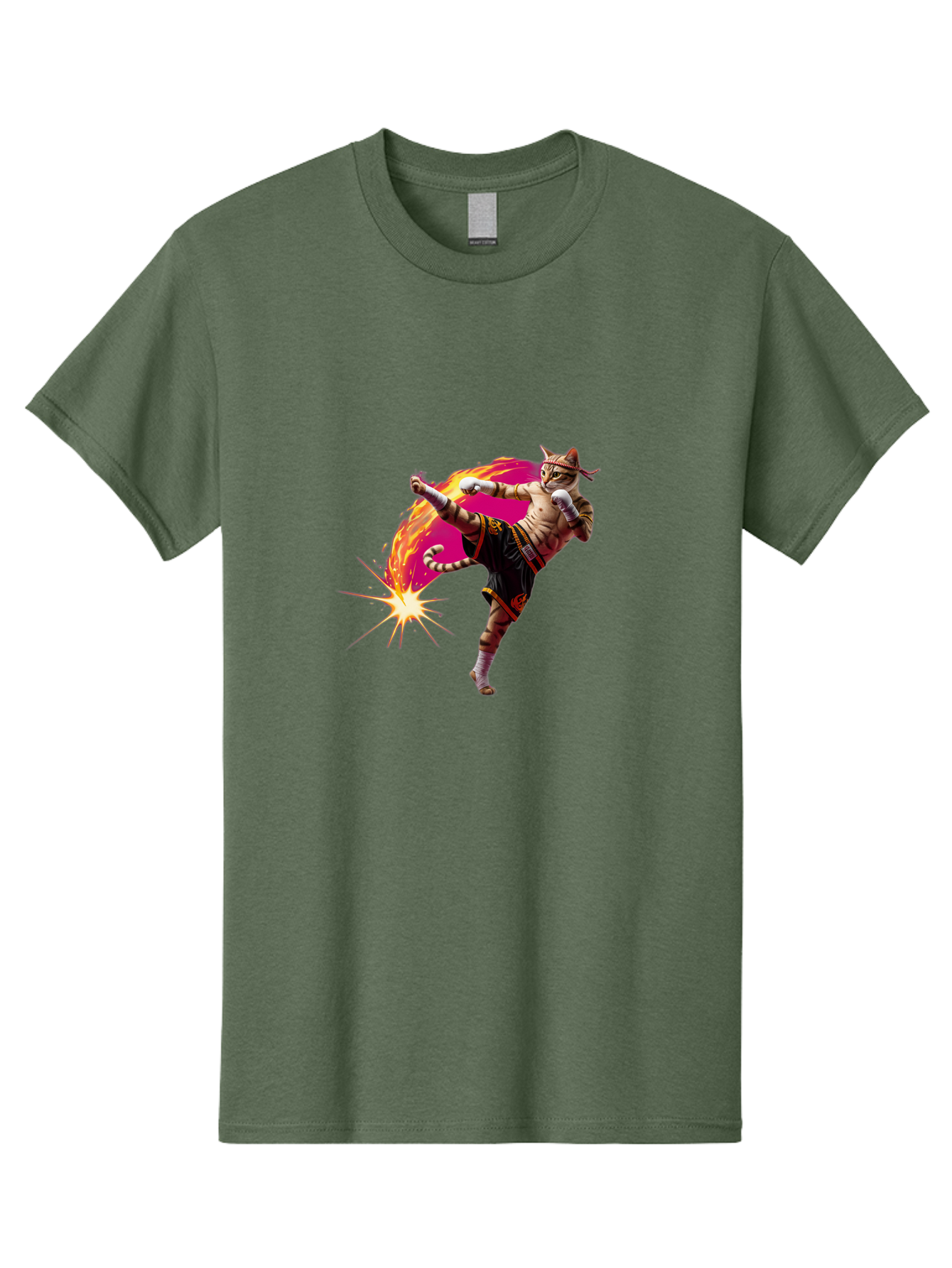 Muay-Thai-Kick Men'S Graphic Tee, 100% Cotton, Comfortable Casual Summer Wear, Machine Washable, Martial Arts, Kickboxing, Muay Thai Fighter, Energetic Kick, Flaming Kick, Dynamic Pose, Traditional Clothing, Warrior Spirit, Fiery Energy, Bae561