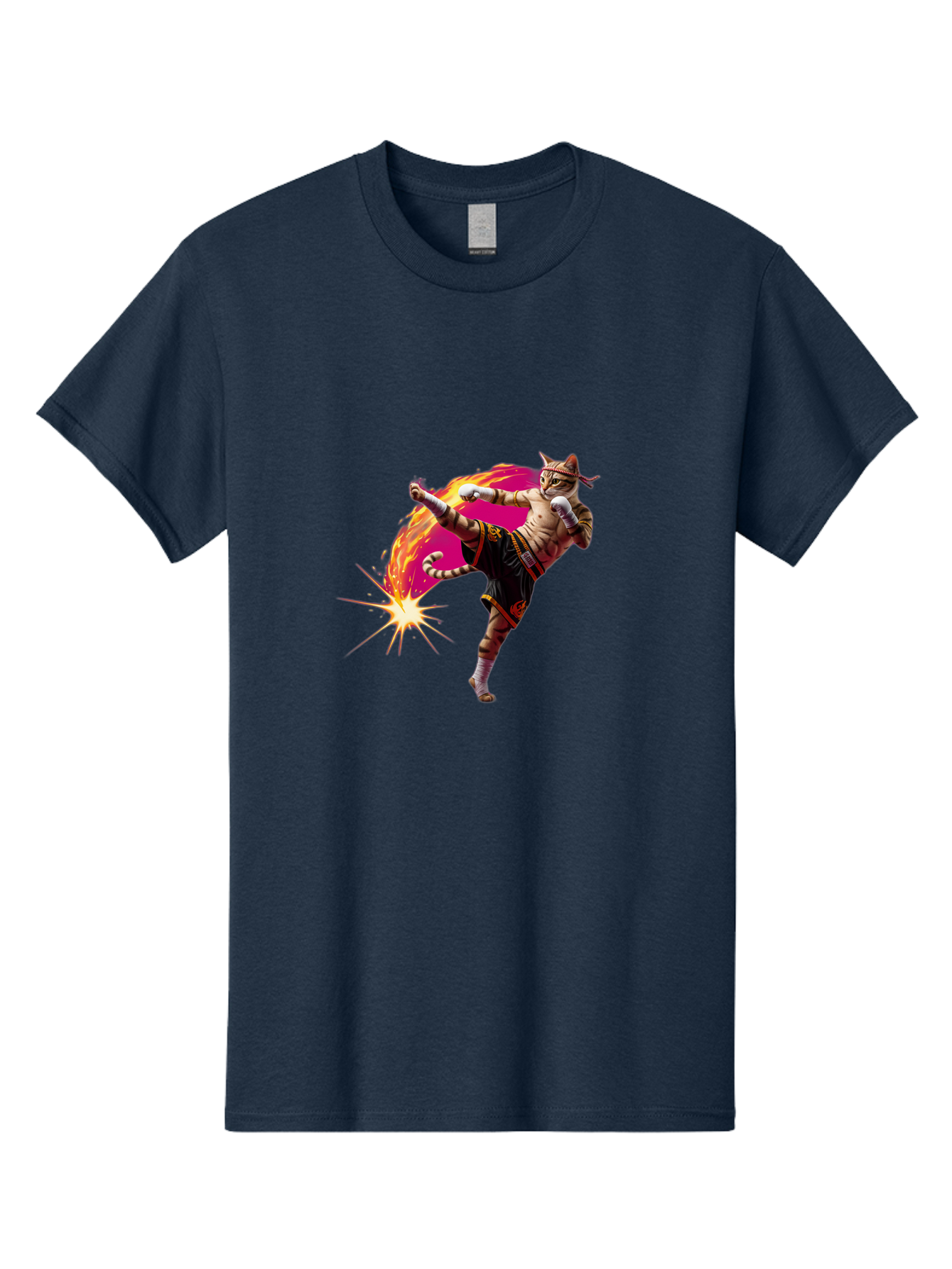 Muay-Thai-Kick Men'S Graphic Tee, 100% Cotton, Comfortable Casual Summer Wear, Machine Washable, Martial Arts, Kickboxing, Muay Thai Fighter, Energetic Kick, Flaming Kick, Dynamic Pose, Traditional Clothing, Warrior Spirit, Fiery Energy, Bae561