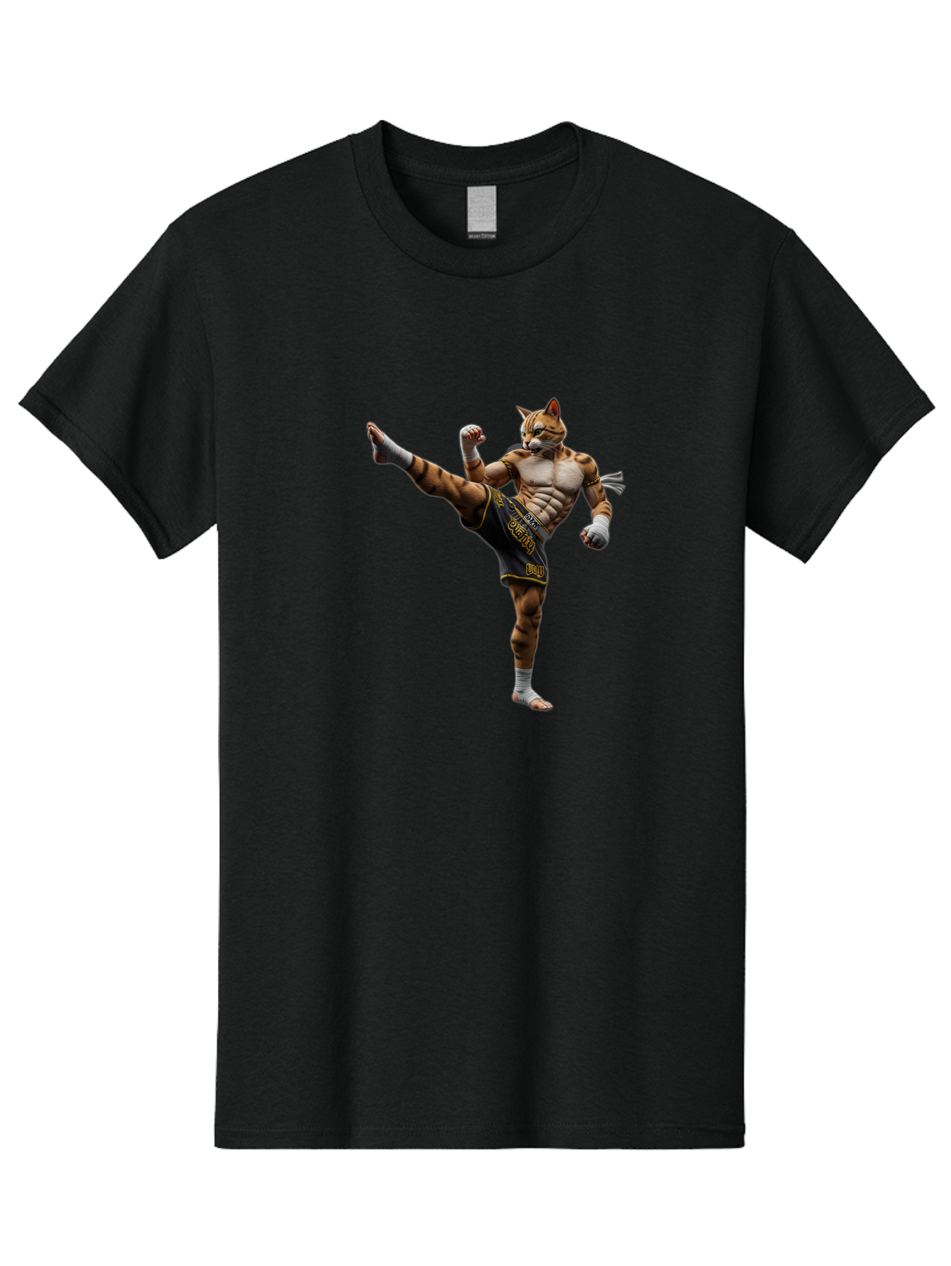 Muay-Thai-Tiger Men'S Graphic Tee, 100% Cotton, Comfortable Casual Summer Wear, Machine Washable, Cat Man In Kickboxing Pose, Muay Thai Fighter, Martial Arts, Kickboxing Stance, Action Figure, Cartoon Character, Humorous Illustration, Bae563